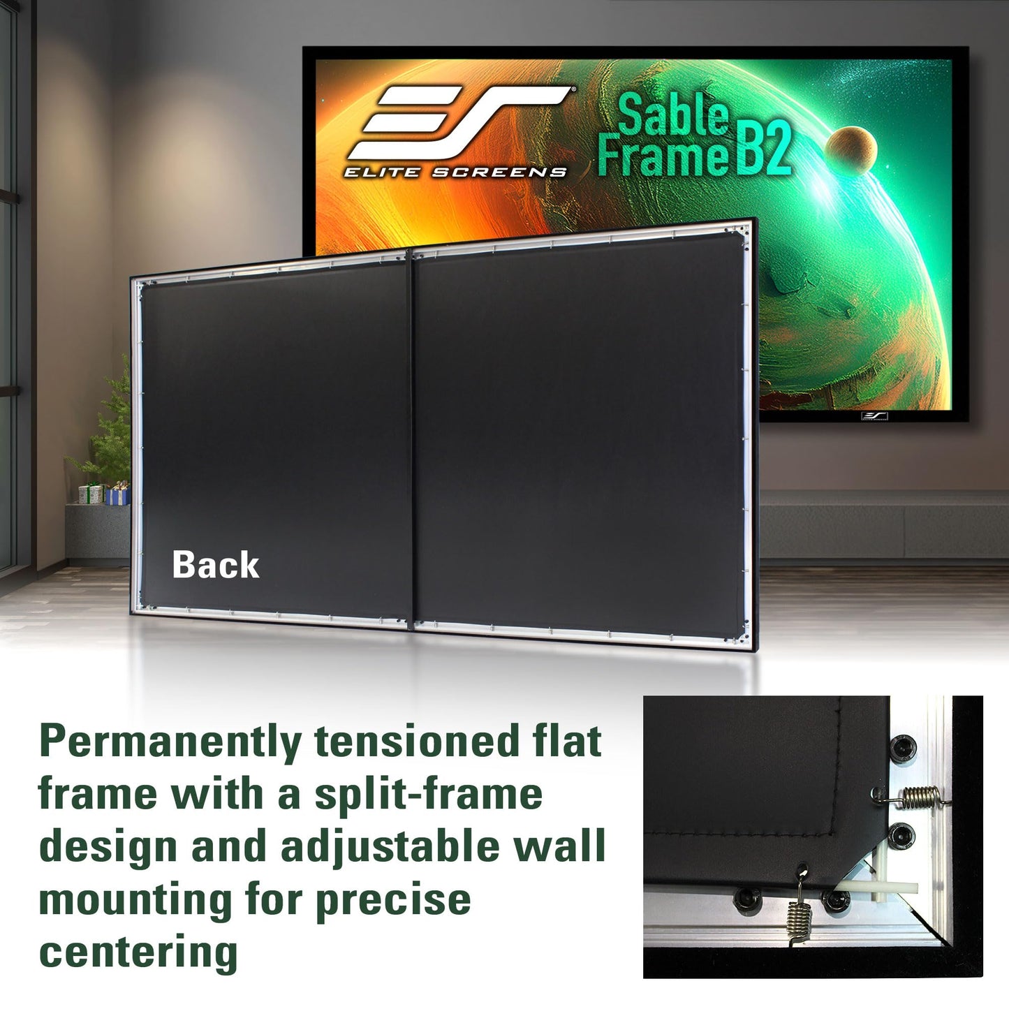 Elite Screens Sable Frame B2 Series 120-Inch 16:9 Projector Screen, Fixed Frame Wall Mounted, 4K/8K UHD & Active 3D, CineWhite UHD-B, ISF Certified, UST Compatible, SB120WH2-X
