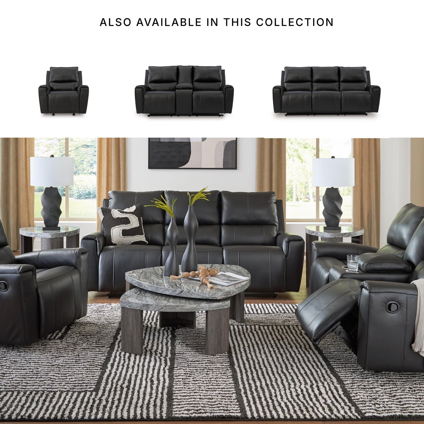 Signature Design by Ashley Glassmere Contemporary Leather Match Rocker Recliner with Arm Rest, Black