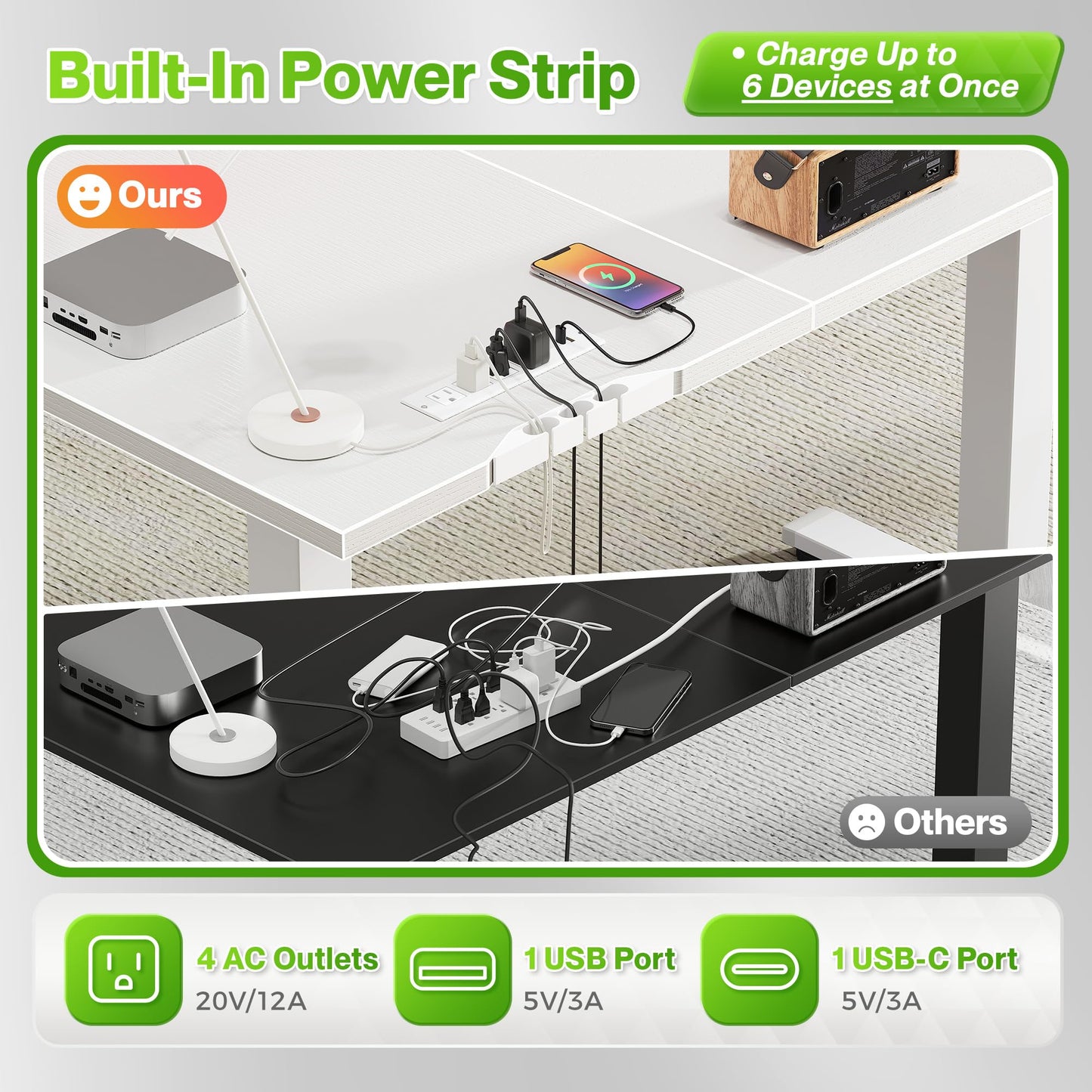 Huuger L Shaped Standing Desk with Power Outlets, 63 x 55 Inch Height Adjustable Computer Desk for Bedroom, Corner Stand up Desk for Home and Office, Work and Study, White