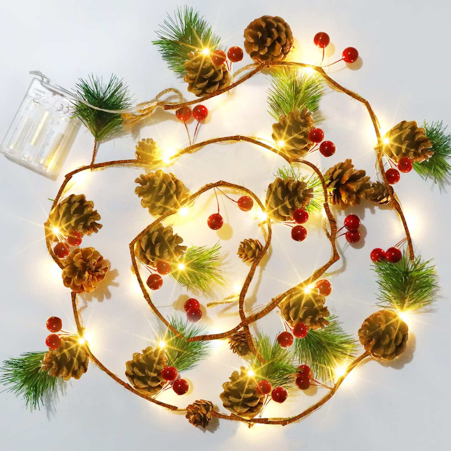 Dazzle Bright Pine Cone Christmas String Lights, 20 LED, 6.5FT, Battery Operated, Indoor/Outdoor, White, Model W-YY-SGD