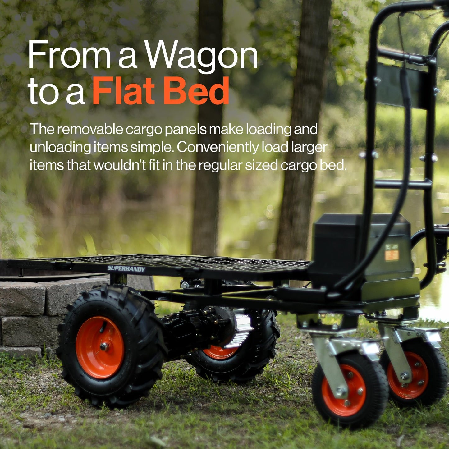 SuperHandy Utility Service Cart Power Wagon Wheelbarrow Electric 48V DC Li-Ion Powered 660Lbs Load and 1000Lbs+ Hauling Capacity Farm and Garden All Purpose Modular Cargo Bed