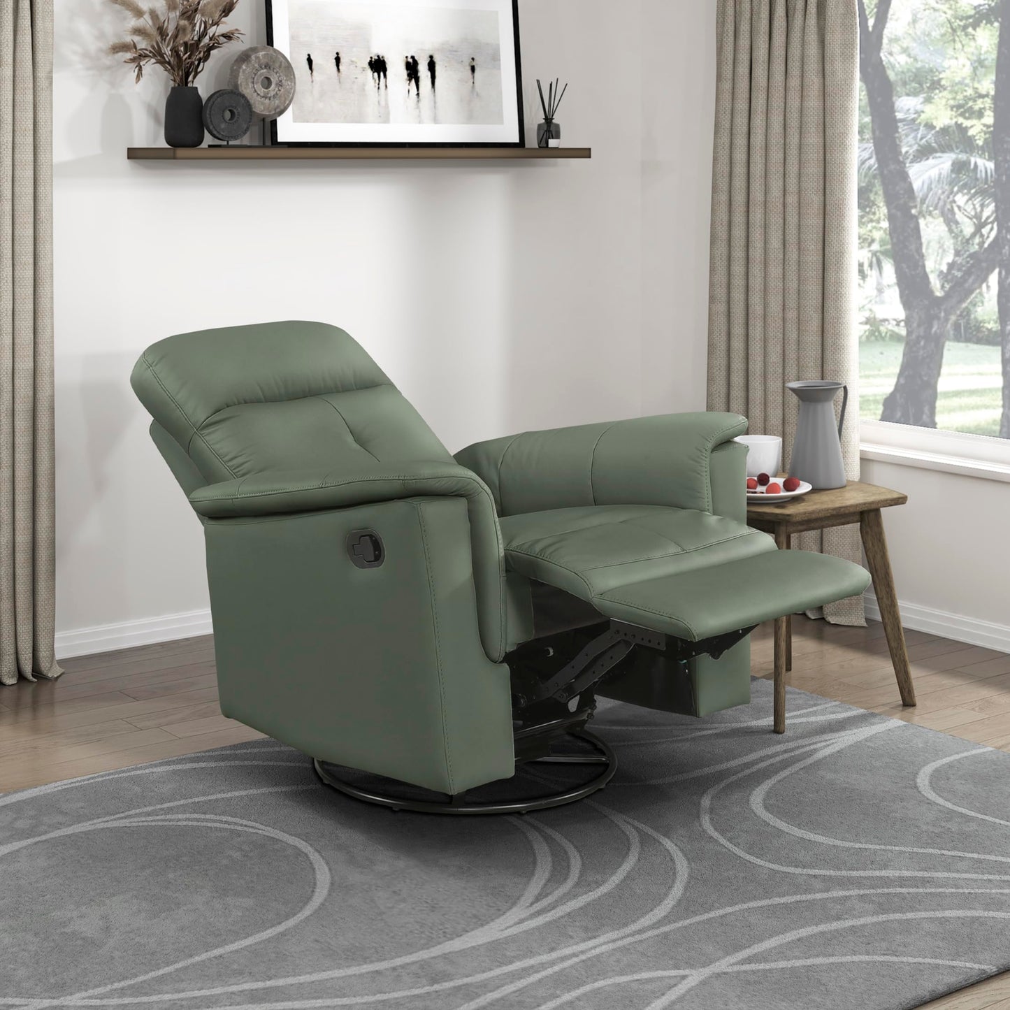 Lexicon Swivel Glider Recliner Chair, Comfy Nursery Glider, Top Grain Leather Match Recliner, Manual Reclining Chair for Living Room/Office/Apartment, Green