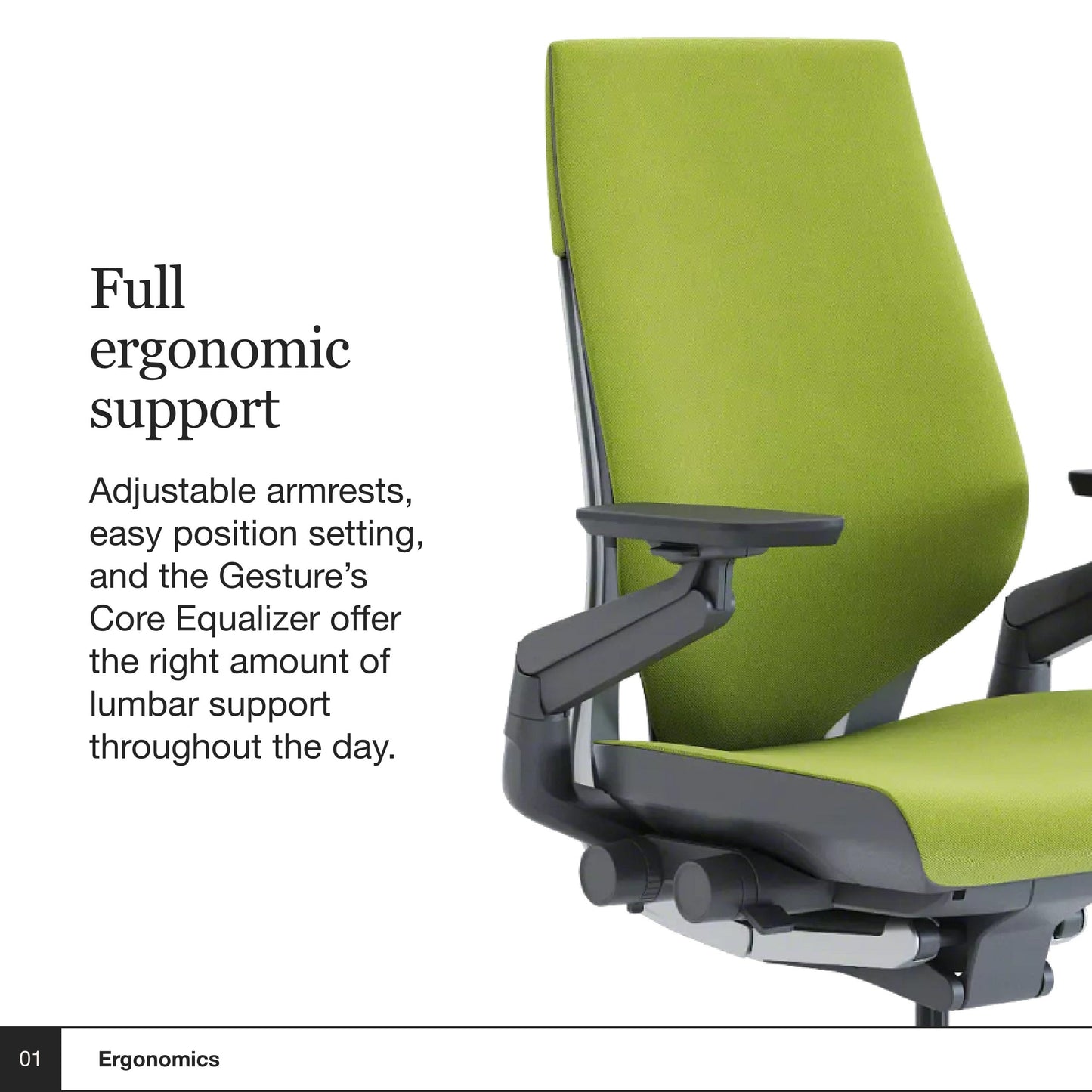 Steelcase Gesture Office Chair - Ergonomic Work Chair with Wheels for Carpet - Comfortable - Intuitive-to-Adjust for Desk - 360-Degree Arms - Wasabi Green Fabric