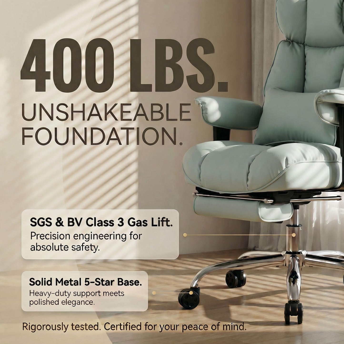 Efomao Big and Tall Office Chair 400lbs - Heavy Duty Reclining Desk Chair with Footrest, Spacious High Back PU Leather Executive Chair, Double-Layer Spring Support, Green