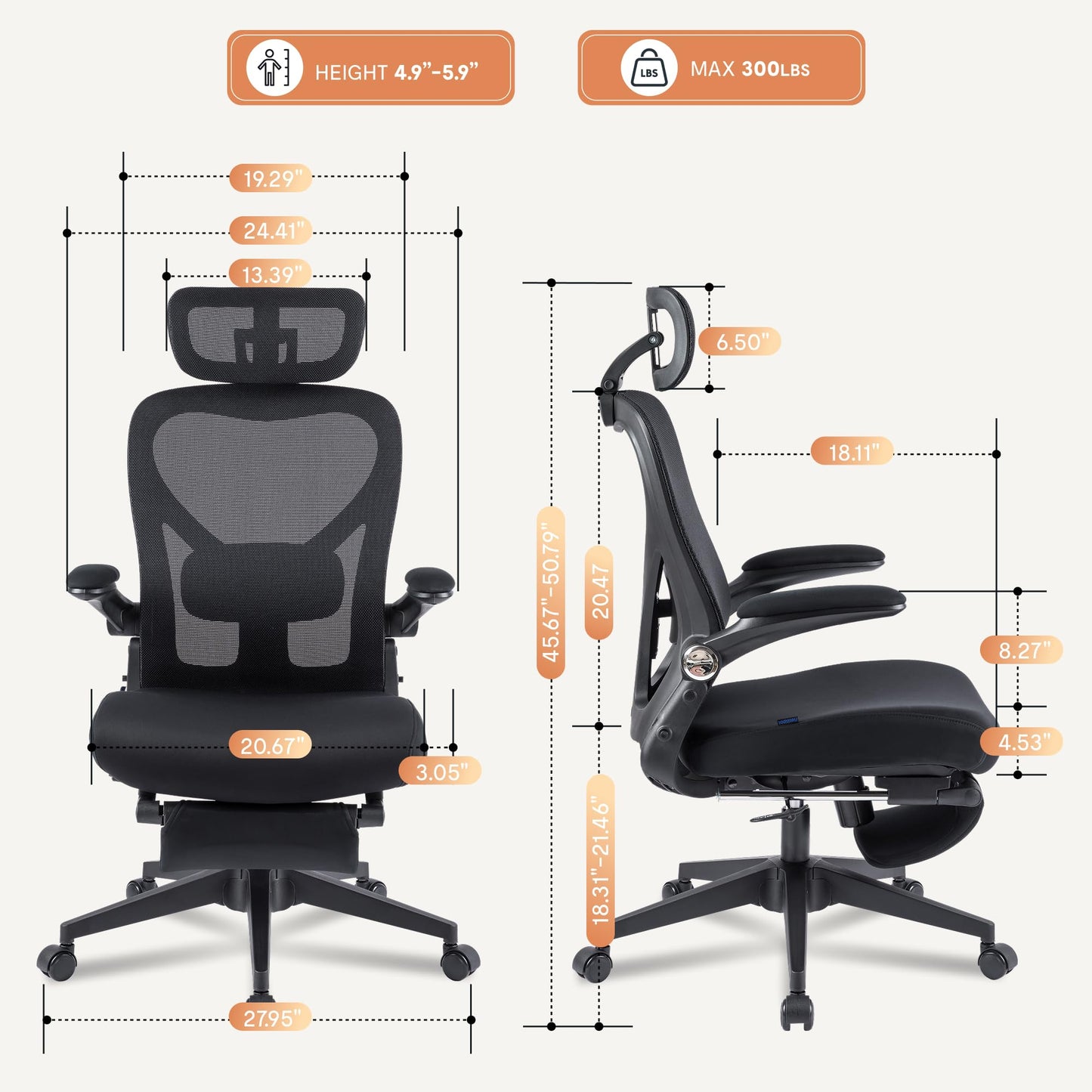 FLEXISPOT Foldex Ergonomic Office Chair, Folding Chair for Small Spaces with Lumbar Support, Flip-up Armrests, 3D Headrest, Desk Chairs with Footrest for Work,Video Game,Gift (Foam Seat, Black)
