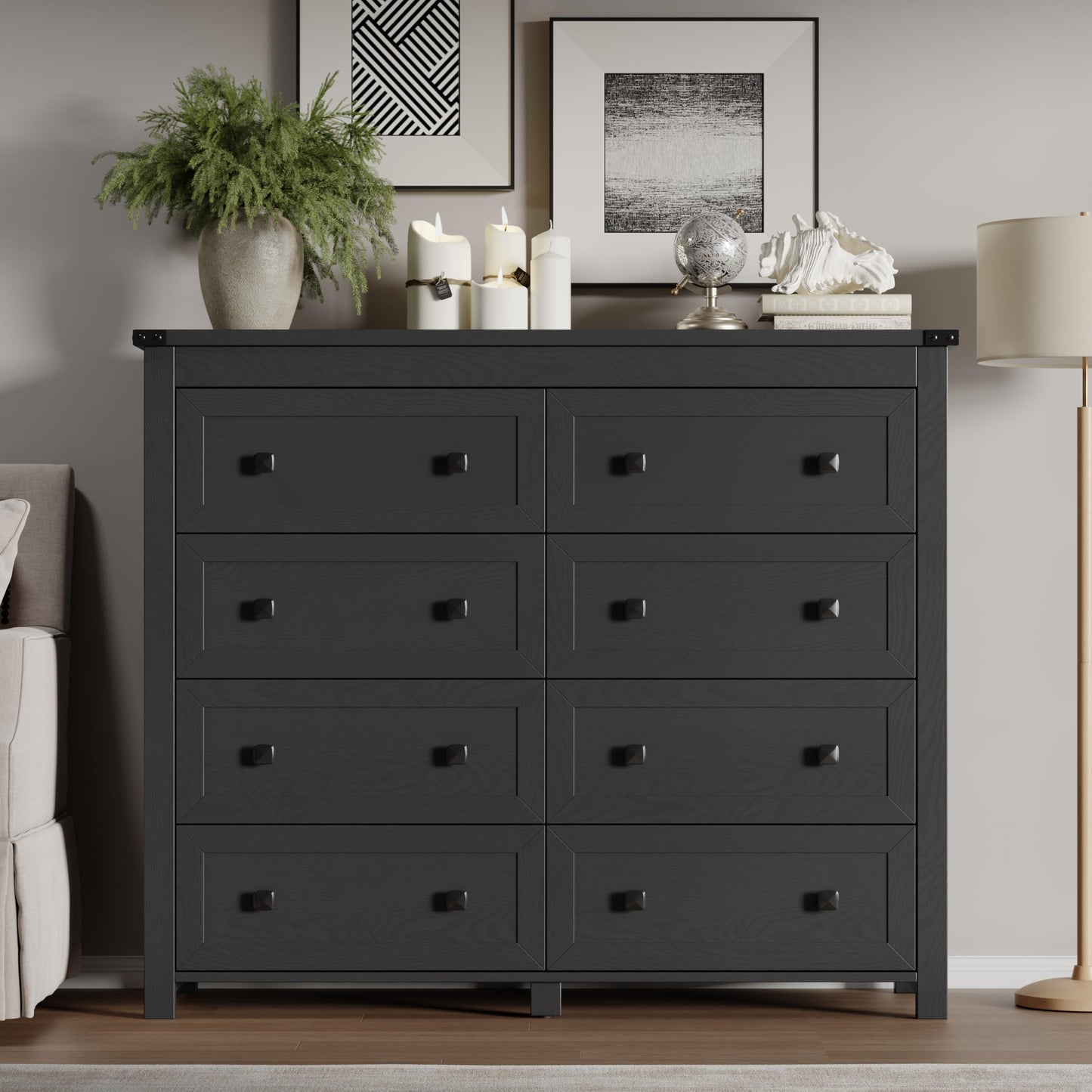 BORNOON Tall 8-Drawer Dresser, Modern Wooden Storage Chest of Drawers, Dresser TV Stand, Wood Drawer Organizer with Metal Handles for Bedroom, Living Room, Hallway