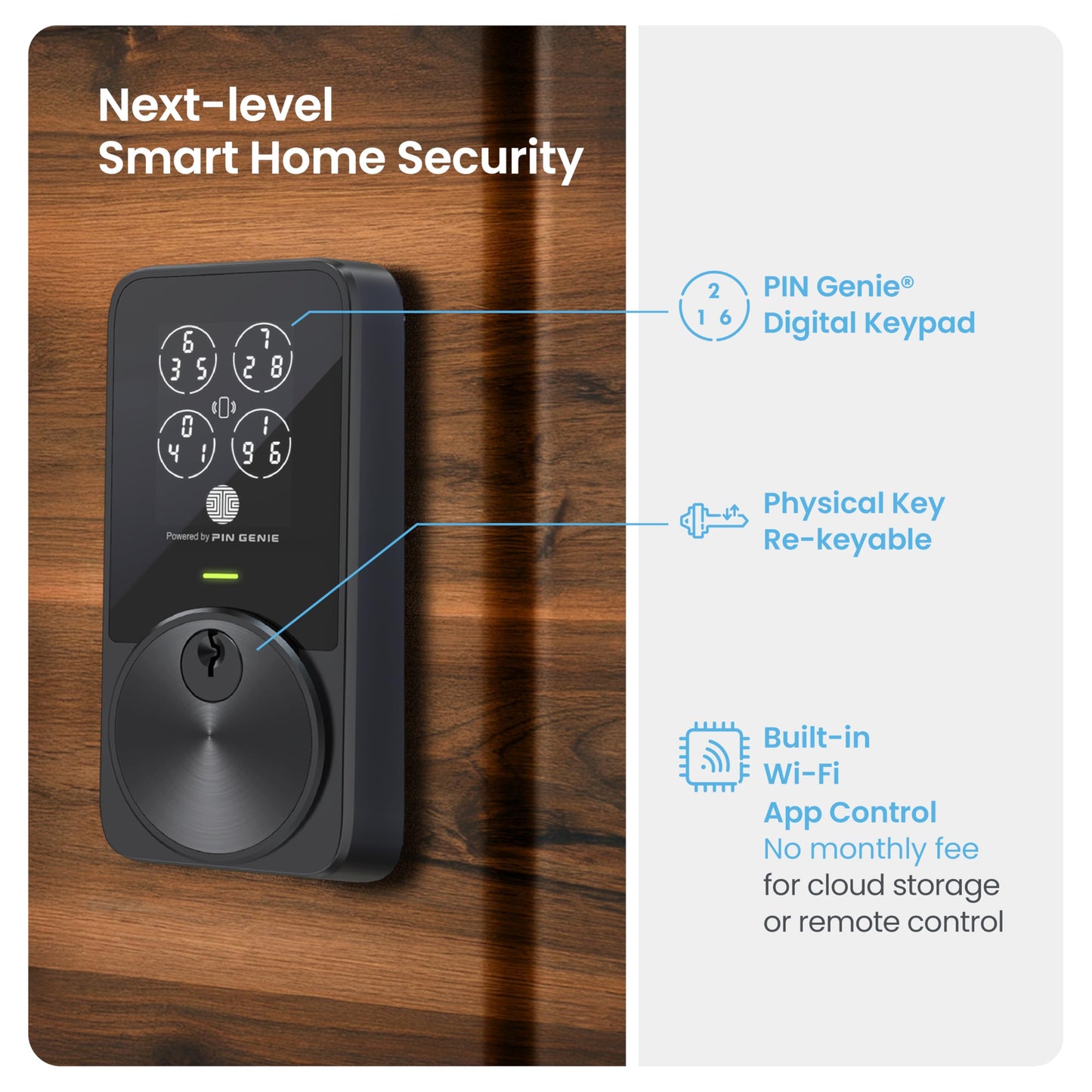 Lockly PIN Genie Pro Zeno Series Smart Lock, Keyless Entry Door Lock with Apple Home Key, Built-in Wi-Fi Keypad Deadbolt Locks for Front Door, App Remote Control, IP65 Weatherproof