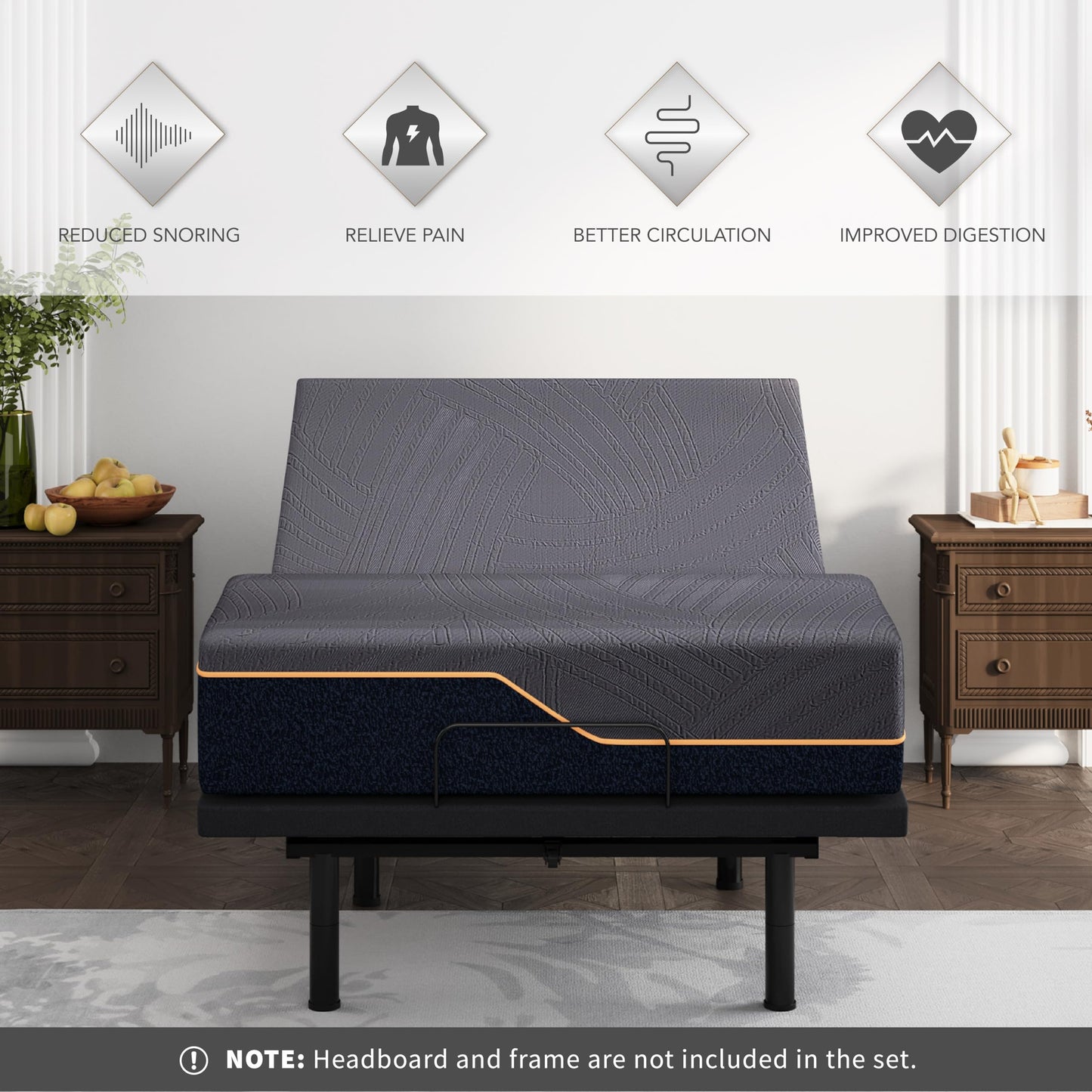 Dyonery Twin XL Adjustable Bed Frame with Mattress, 14 Inch Copper-Gel TwinXL Memory Foam Mattress with Wireless Remote Bed Base, Head & Foot Incline, 750lbs Lift Capacity