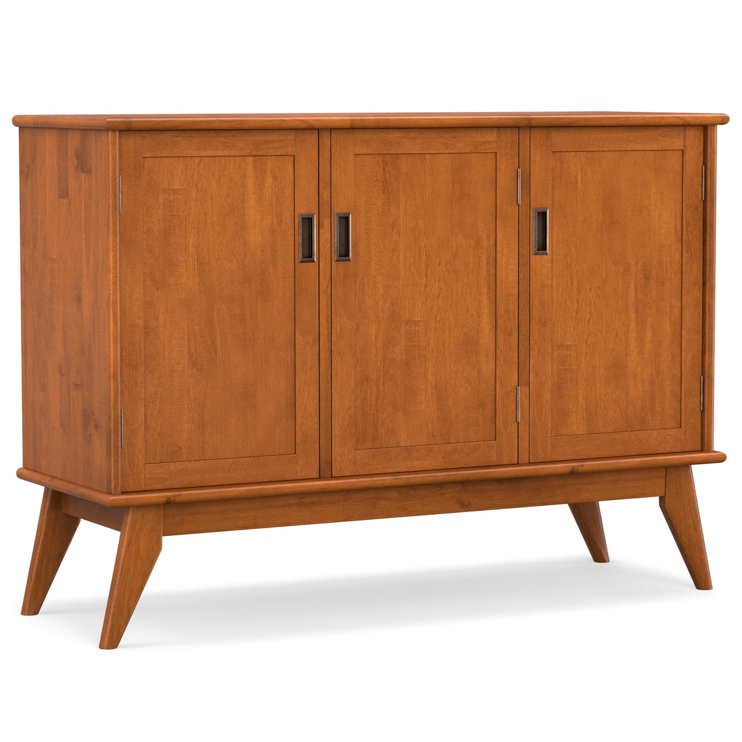 SIMPLIHOME Draper Buffet - 50 inch Wide Solid Hardwood 3-Door Sideboard Buffet in Teak Brown, Mid-Century Modern Cabinet for Dining Room or Kitchen with Adjustable Shelves and Tapered Legs