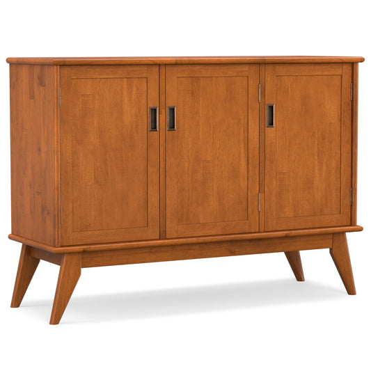 SIMPLIHOME Draper Buffet - 50 inch Wide Solid Hardwood 3-Door Sideboard Buffet in Teak Brown, Mid-Century Modern Cabinet for Dining Room or Kitchen with Adjustable Shelves and Tapered Legs