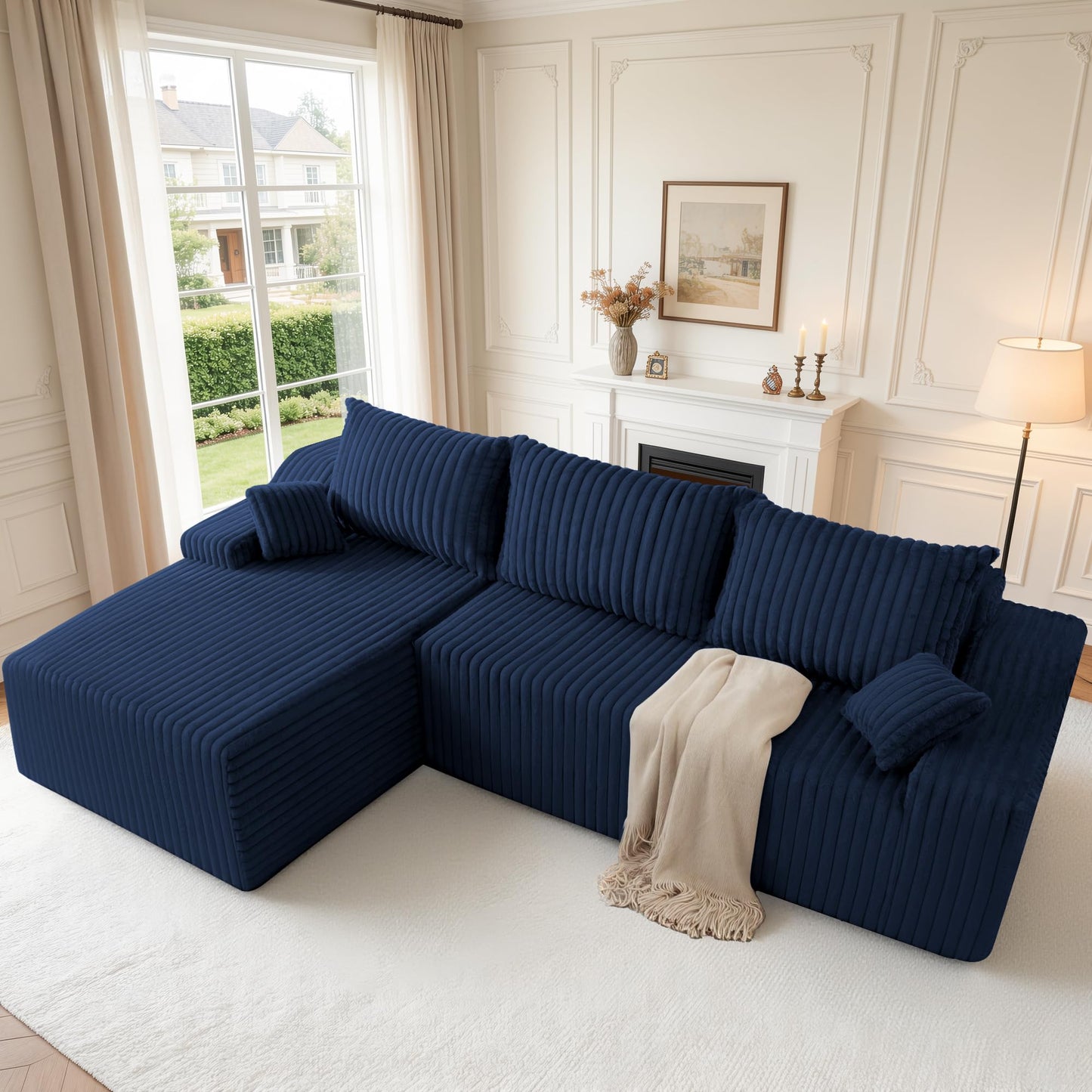HABUTWAY 94" L-Shape Modular Sectional Sofa Couch for Living Room, No Assembly Required, Boneless Couch with Deep Seat for Living Room Bedroom, No Assembly Required (Bule,Left)