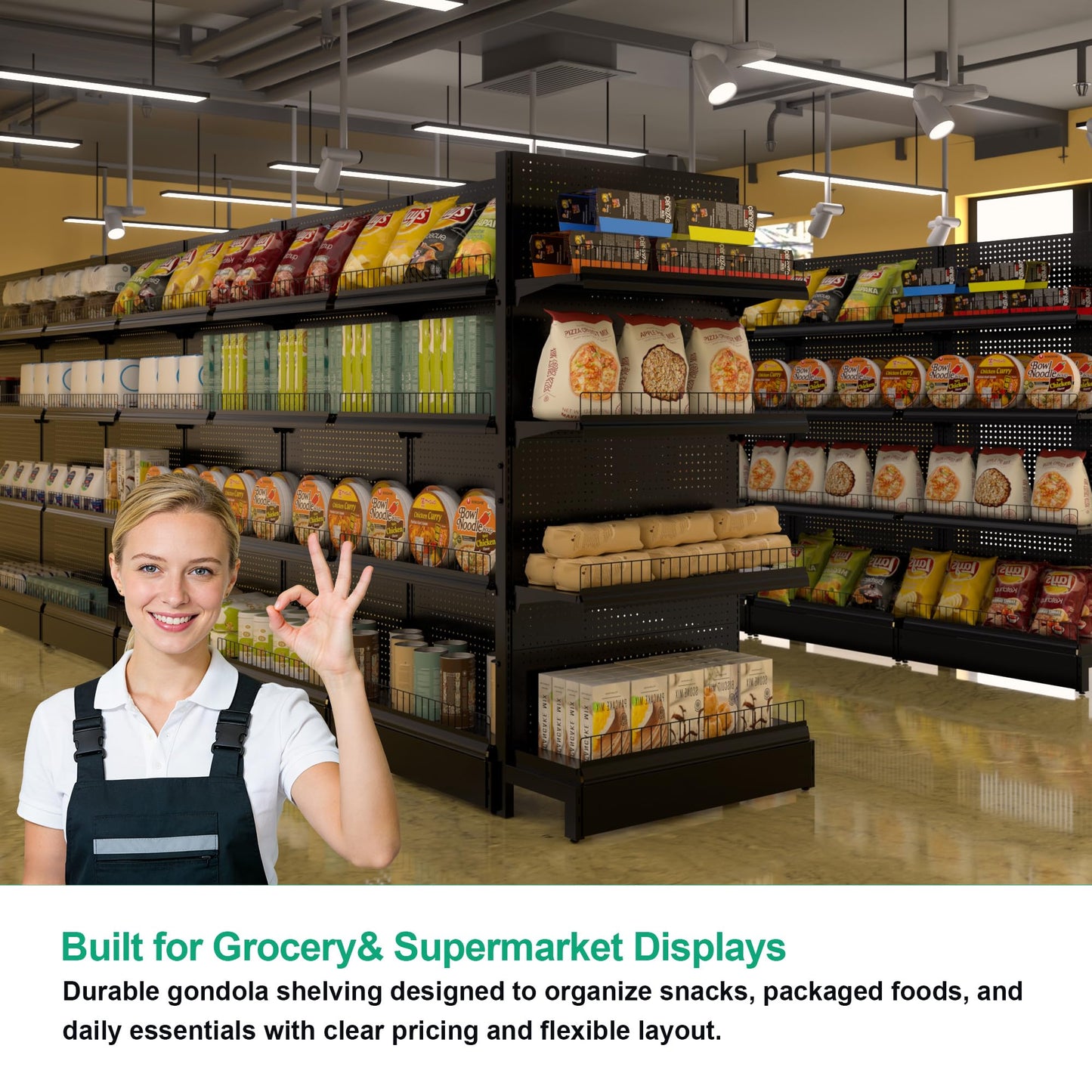 JWX Gondola Shelving Unit, Heavy-Duty Pegboard Display with Hooks & Shelves, Commercial Retail Display Stand for Stores, Trade Shows, Showrooms and Pop-Up Shops