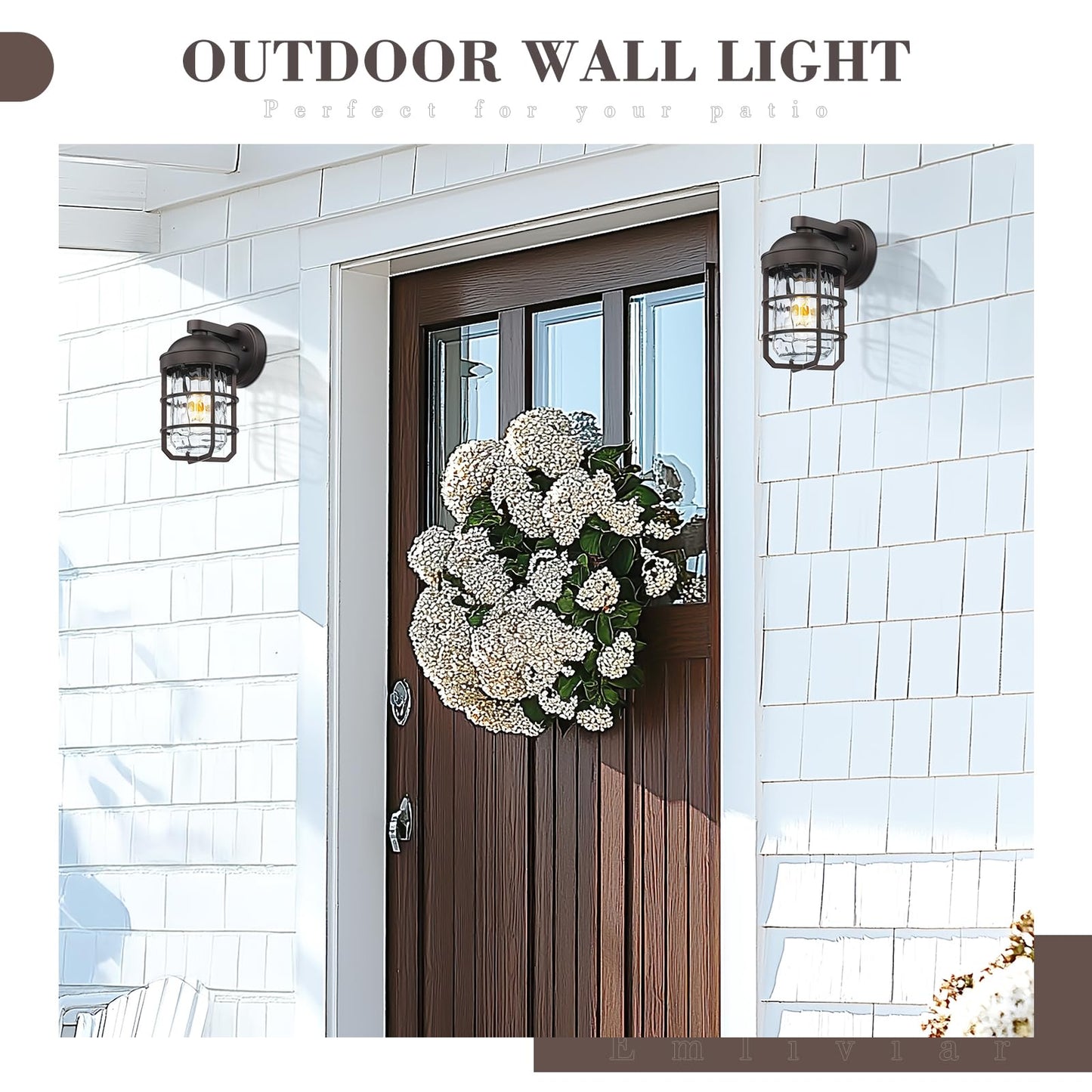 Emliviar Outdoor Wall Lanterns 2 Pack, Nautical Sconce with Water Ripple Glass, 11.3 Inch, Oil Rubbed Bronze, Model GE255BL