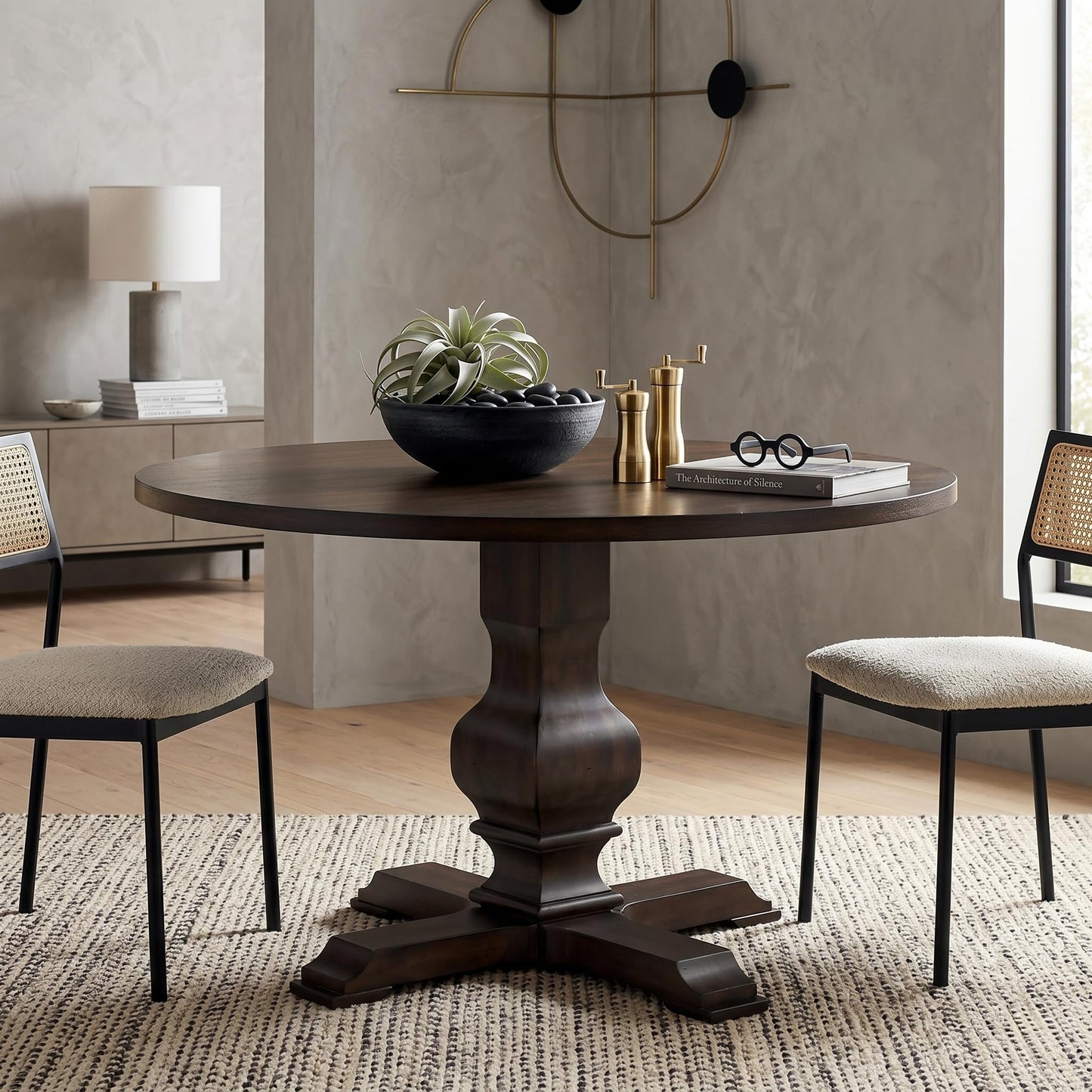 Roundhill Furniture Havre Pedestal Base Round Dining Table, Espresso