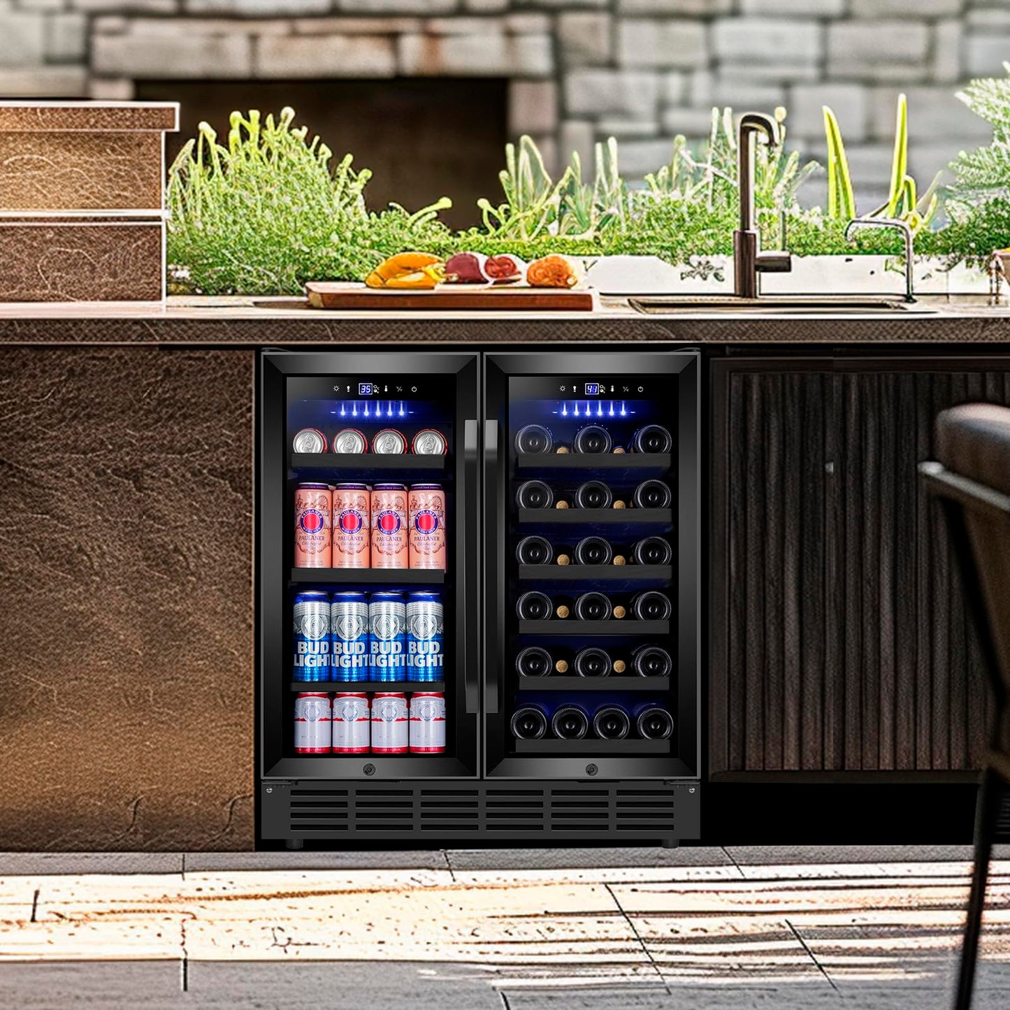Velieta 30'' Wine and Beverage Refrigerator, Upgrade Dual Zone Wine Cooler, 30 Inch Wine beverage Fridge Built in or Freestanding Under Counter Large Capacity Glass Door Advanced Cooling System,Black