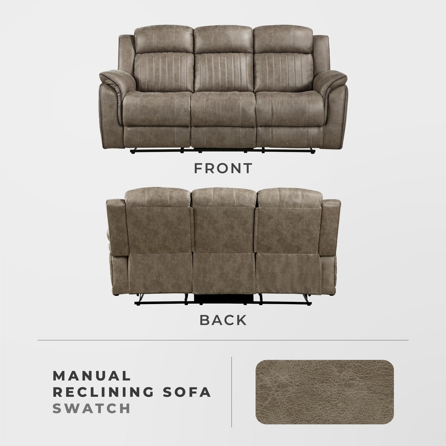 Lexicon 83.5" W Manual Double Reclining Sofa, Polished Microfiber Recliner Sofa, Pillow Top Arms, for Living Room, Apartment,Easy Assembly, Sandy Brown