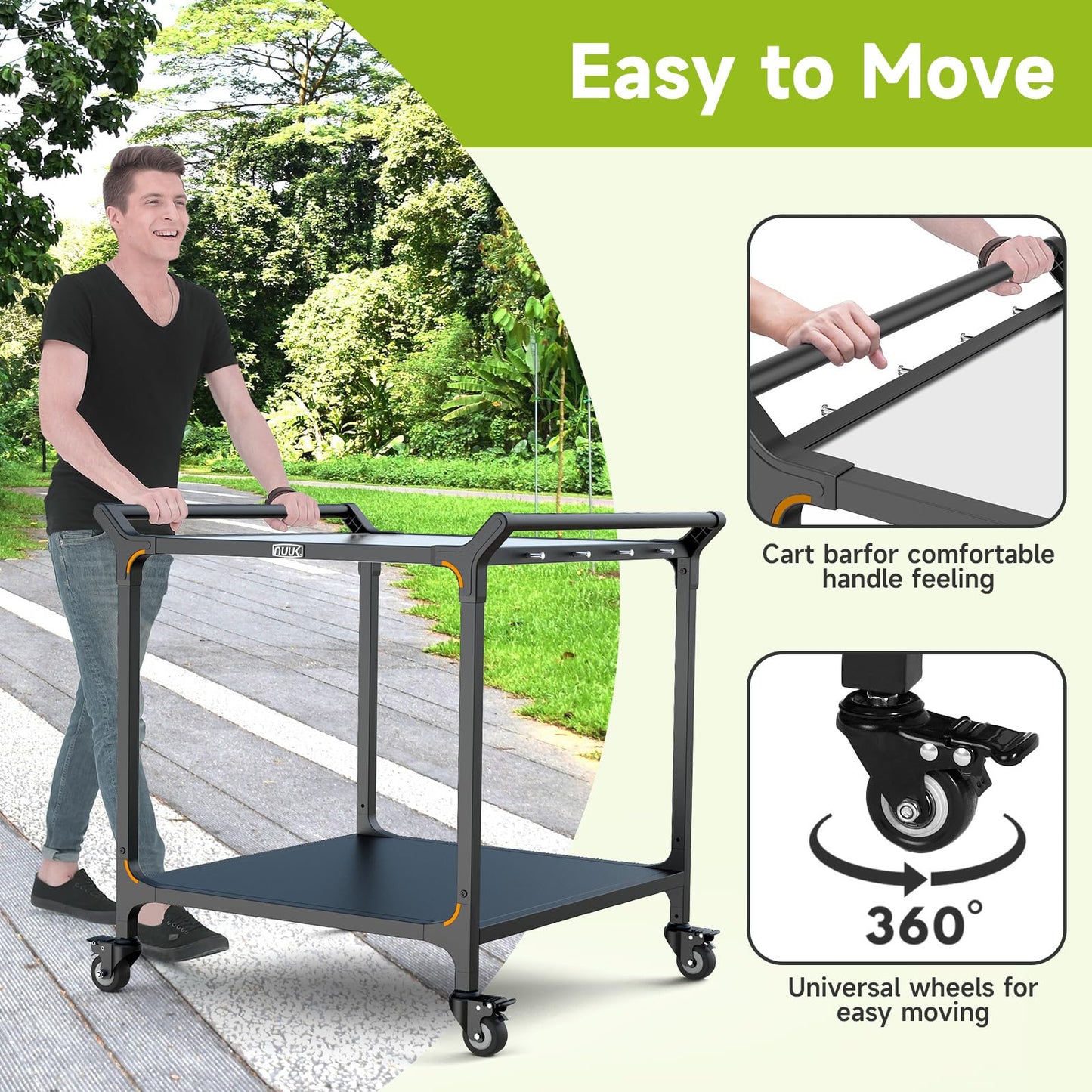 NUUK Outdoor Grill Cart on Wheel 32" x 32", Stainless Steel Pizza Oven Table with Double-Shelf, Rolling Countertop Kitchen Food Prep Cart for Backyard, Garden, Restaurant