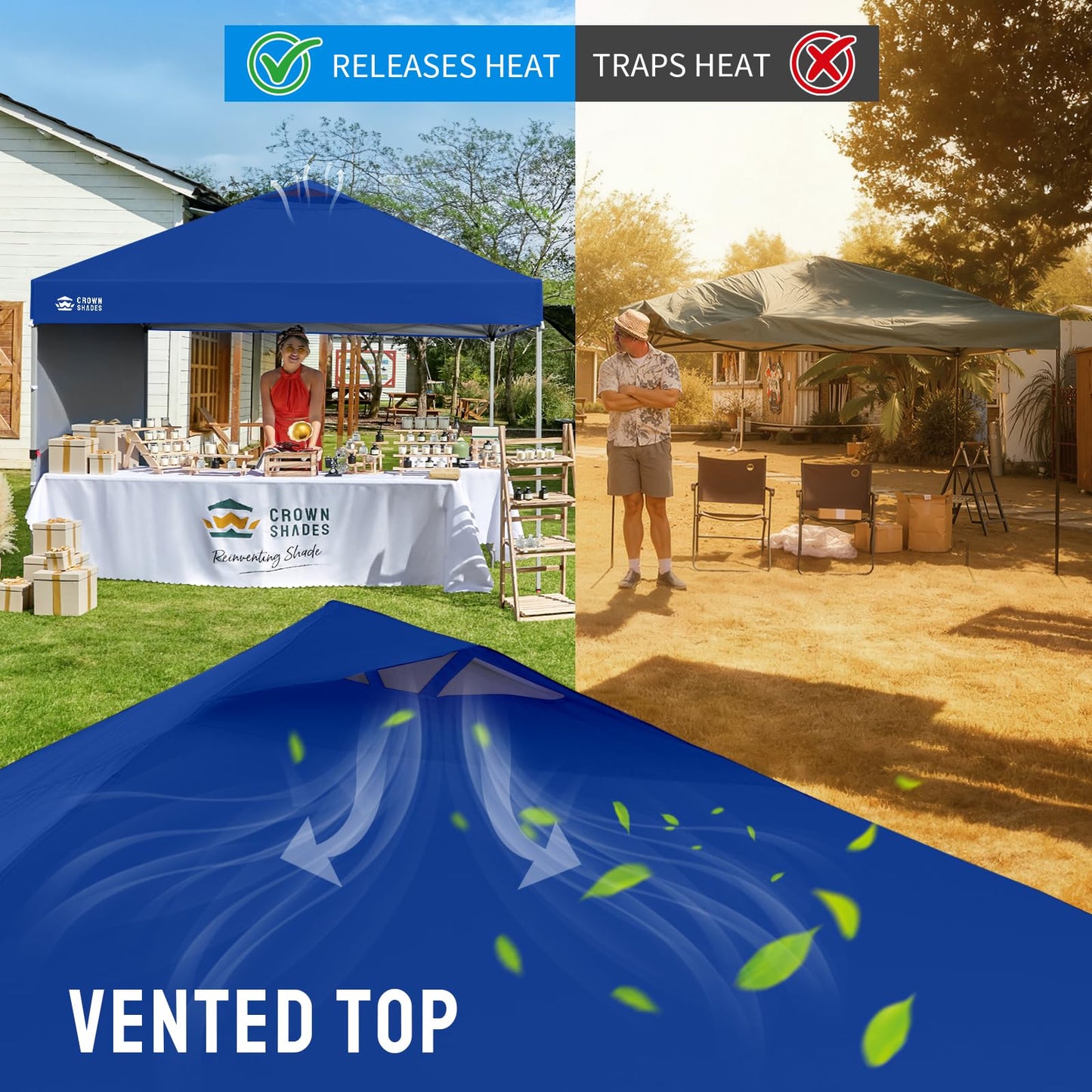 CROWN SHADES 10x10 Pop Up Canopy with 1 Side Wall - Beach Tent with One Push Setup - Outdoor Sun Shade for Events, Parties, Camping - Gazebo with STO-N-Go Cover Bag (Navy Blue)