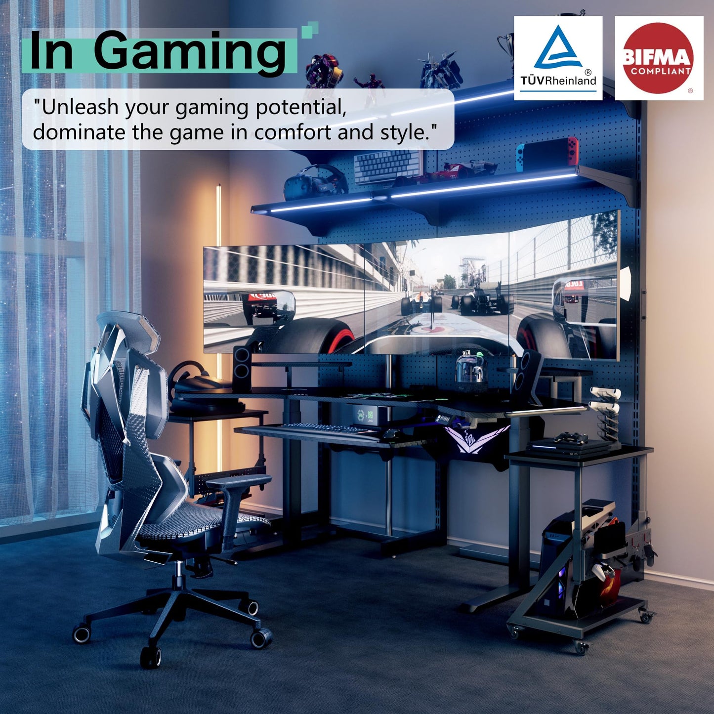 JWX DDB Gaming Pegboard Standing Shelf Units, Modular Pegboard and Shelf System with 15 Pieces Organizer Tool Holders