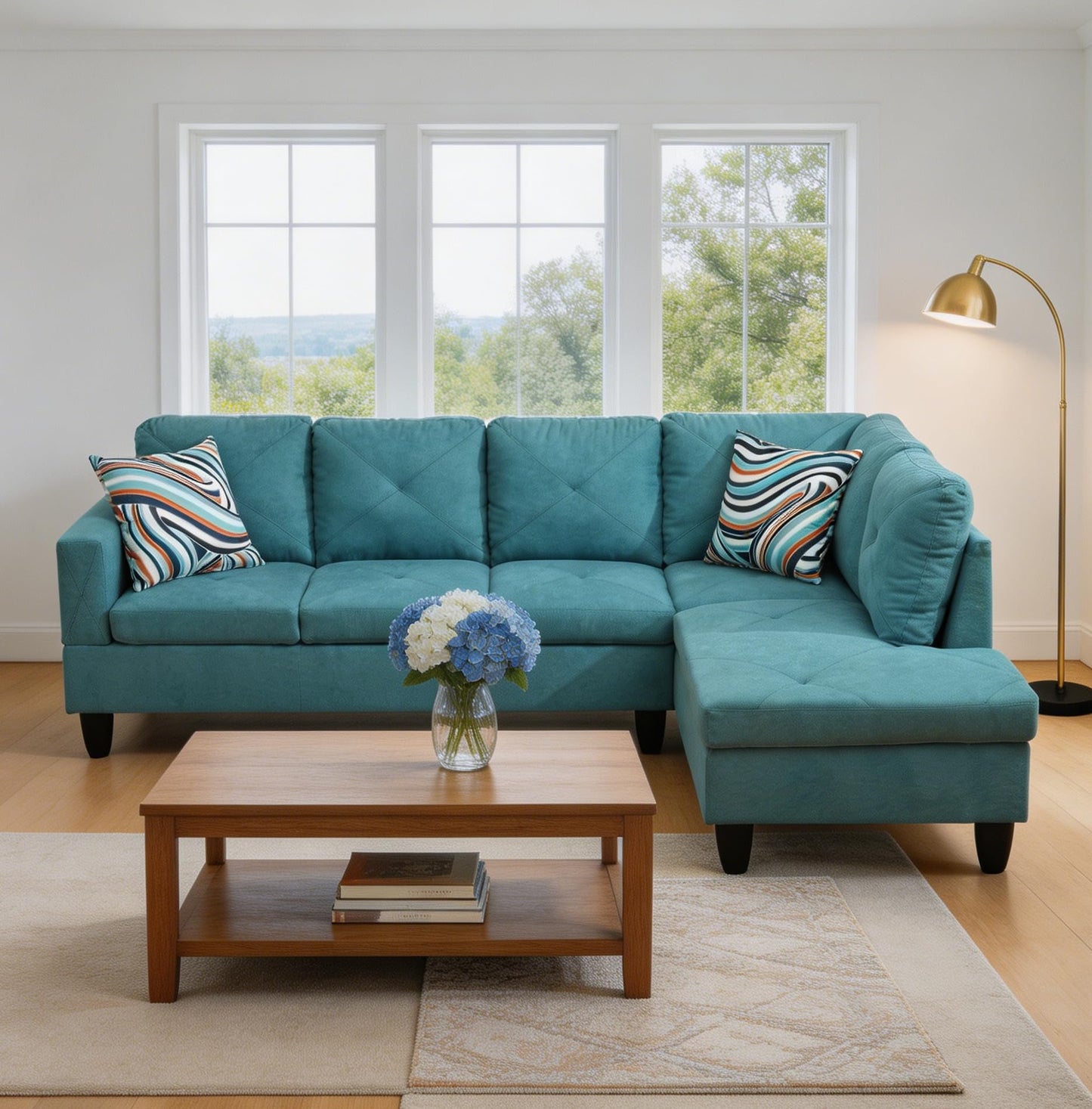 Trygoal L-Shaped Sectional Sofa, Modern 4-Seat Couch with Right Facing Chaise, Sectional Couch for Living Room, Apartment, Office, Blue