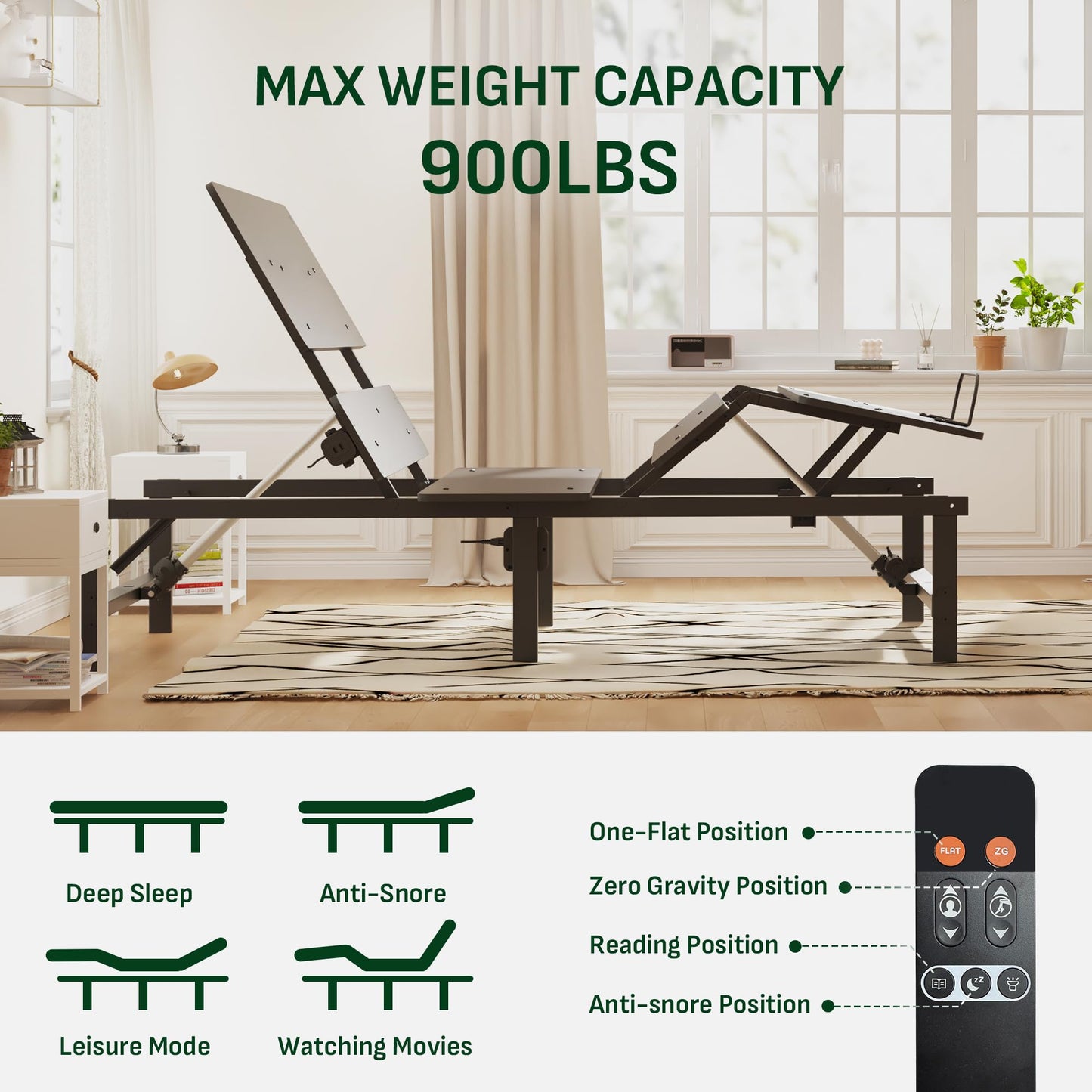 Softa Twin XL Adjustable Bed Frame, Zero Gravity, Independent Head & Foot Incline, Wireless Remote, Memory Position, 900 Lbs Heavy Duty, USB Ports, LED Night Light, Anti-Snore, Electric Bed Base