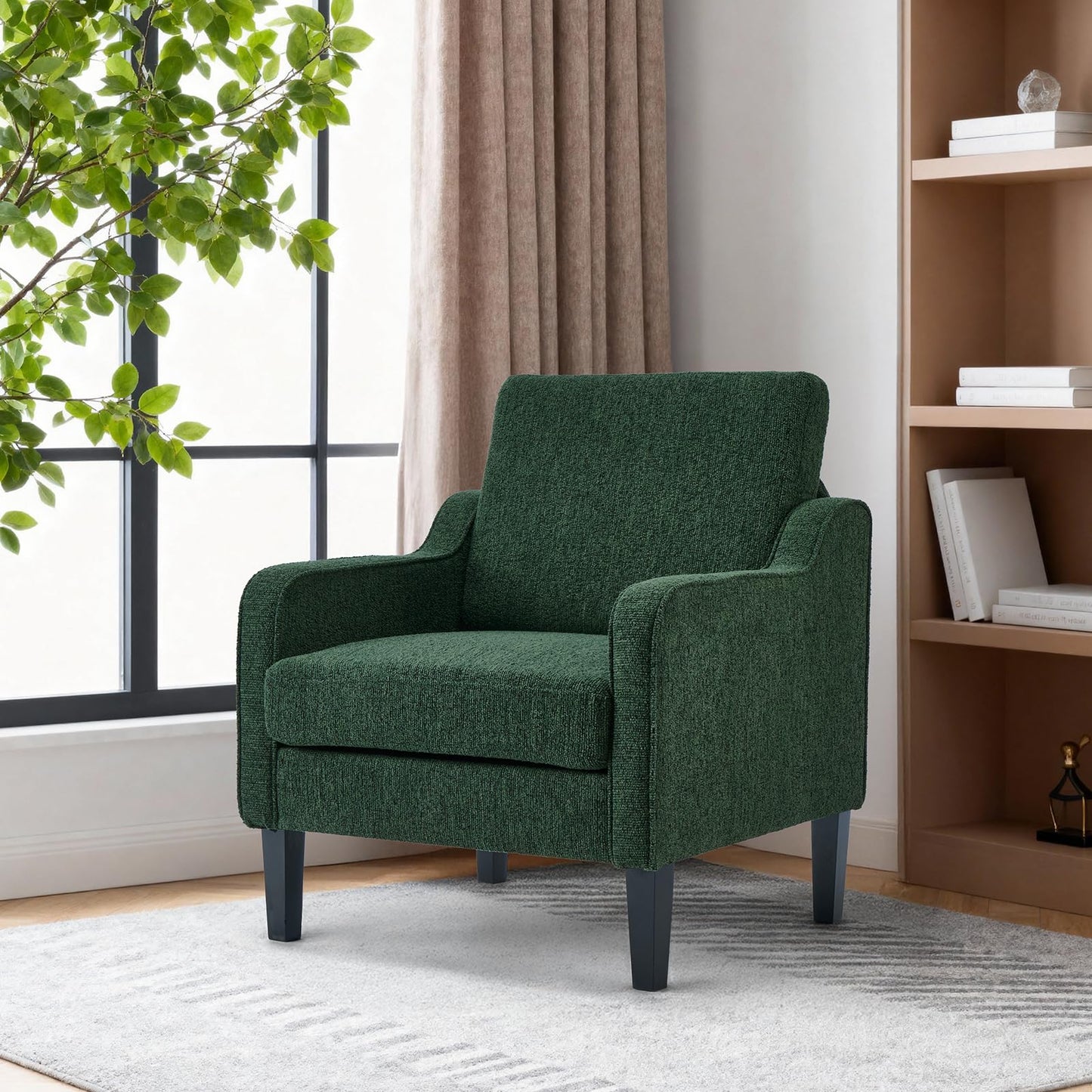 VINGLI Accent Chair for Living Room Chairs Reading Chair for Bedroom Chair Scooped Arm Chair Mid Century Modern Accent Chairs Upholstered Comfy Chair for Apartment, Waiting Room (1, Dark Green)
