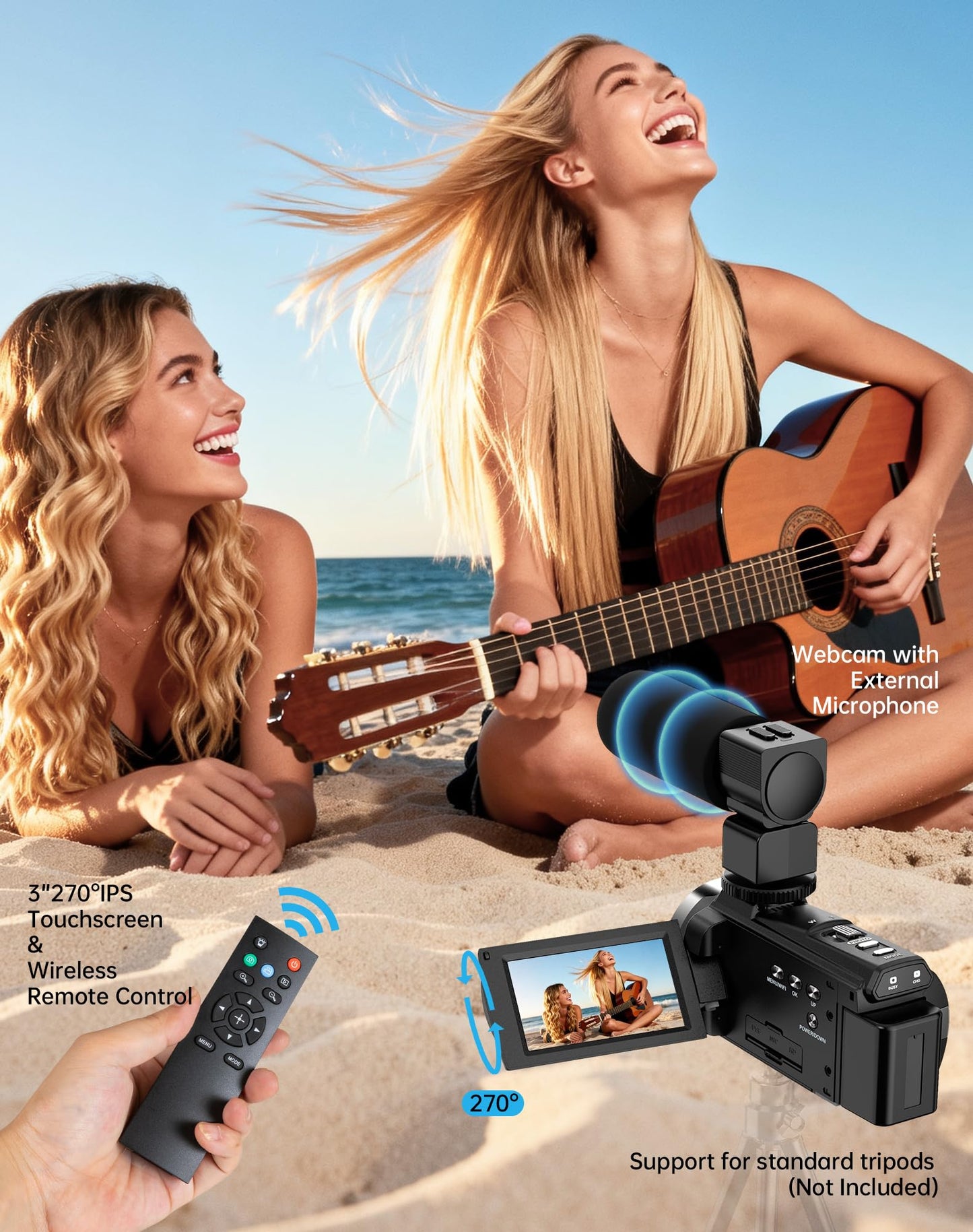 5K Video Camera Camcorder 48MP UHD WiFi Vlogging Camera for YouTube,10X Optical Zoom 3.0'' IPS Touch Screen Anti-Shake Digital Camera with LED Fill Light,64GB Card,Mic,Stabilizer,Remote,2 Batteries