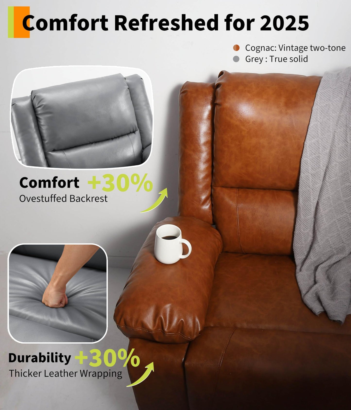 GarveeHome Power Lift Recliner Chair - Heat and Massage, PU Leather Electric Lift Recliner for Elderly & Mobility Impaired，Reclining Sofa with Side Pocket for Living Room