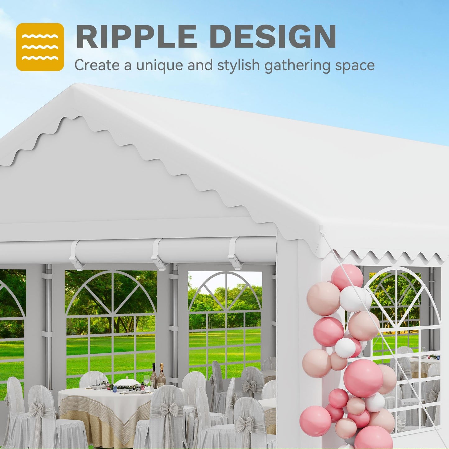 DWVO 16x32ft Party Tent Outdoor Heavy Duty Wedding Event Shelters Galvanized Canopy with Upgraded Large Roof, 2Storage Bags, Removable PVC Sidewalls, White