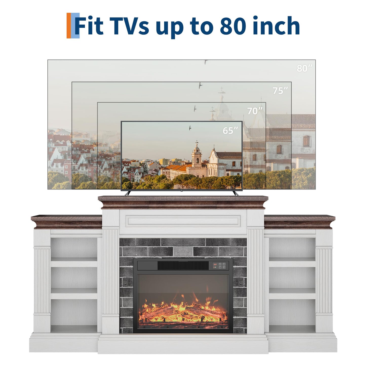GarveeHome 71'' Fireplace TV Stand with 23'' Electric Fireplace, Mid Century TV Console, Entertainment Center with Storage for Living Room, Bedroom