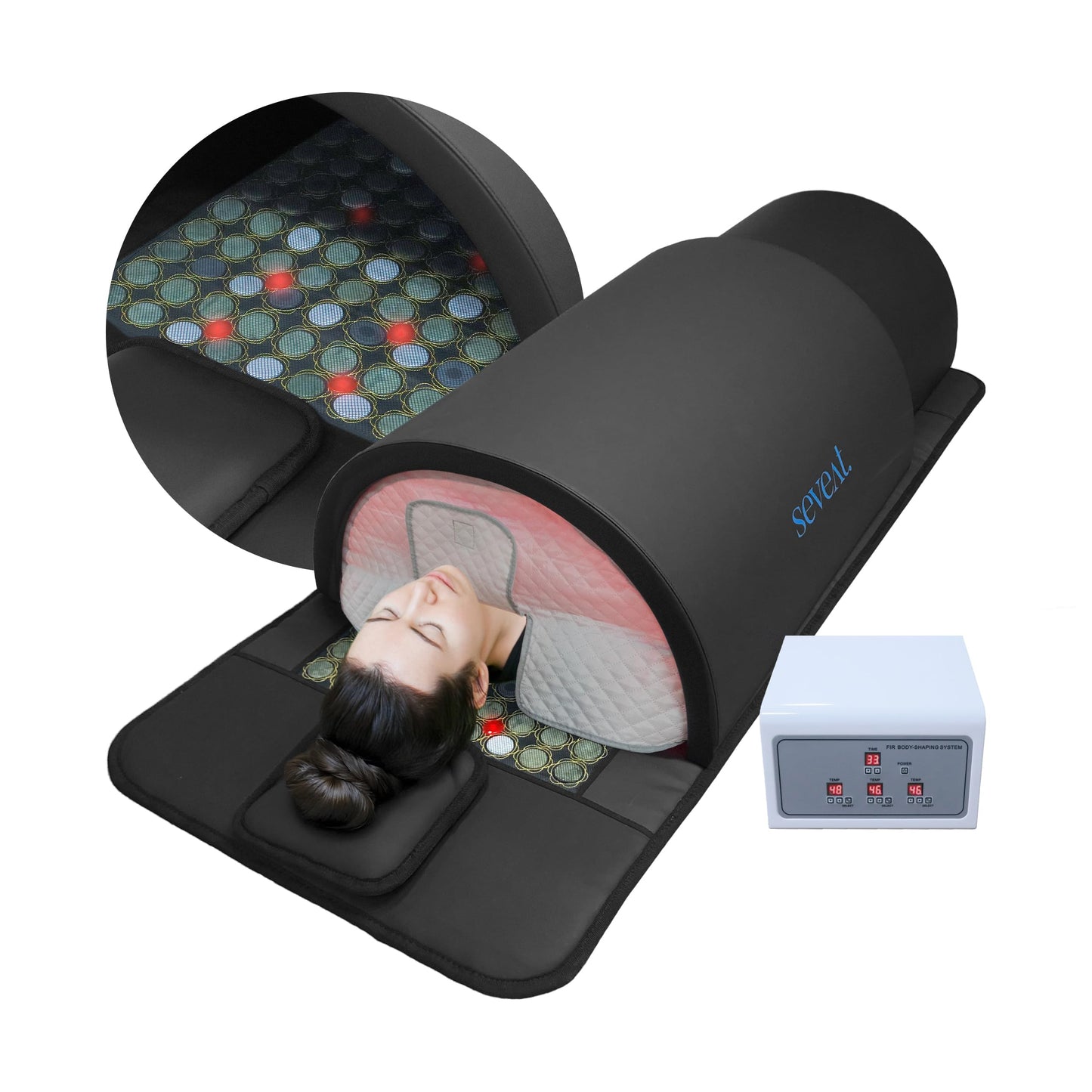 Seveat Portable Infrared Sauna Dome | 1300W Power | Near-Zero EMF | Full-Body Dry Sauna with Therapeutic Jade Stones | Home Wellness & Relaxation (Black)