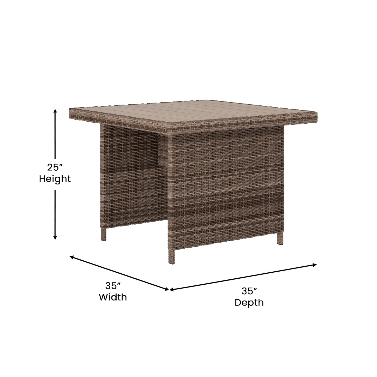 Flash Furniture Huck Wicker Rattan Conversation Set, Versatile Indoor/Outdoor Use, L-Shaped Sofa and Dining Table, Weather-Resistant Cushions, Beige/Brown