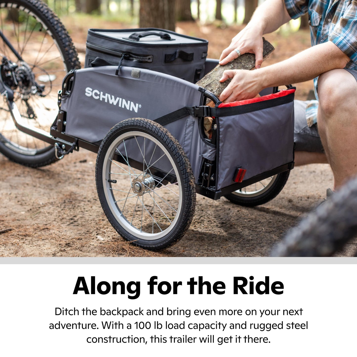 Schwinn Daytripper Bike Cargo Trailer, Holds up to 100 lb, Universal Coupler, Folding Frame, Quick-Release Wheels, 16-Inch Air-Filled Tires, Interior D-Rings, Schwinn Bike Trailer for Carrying Cargo