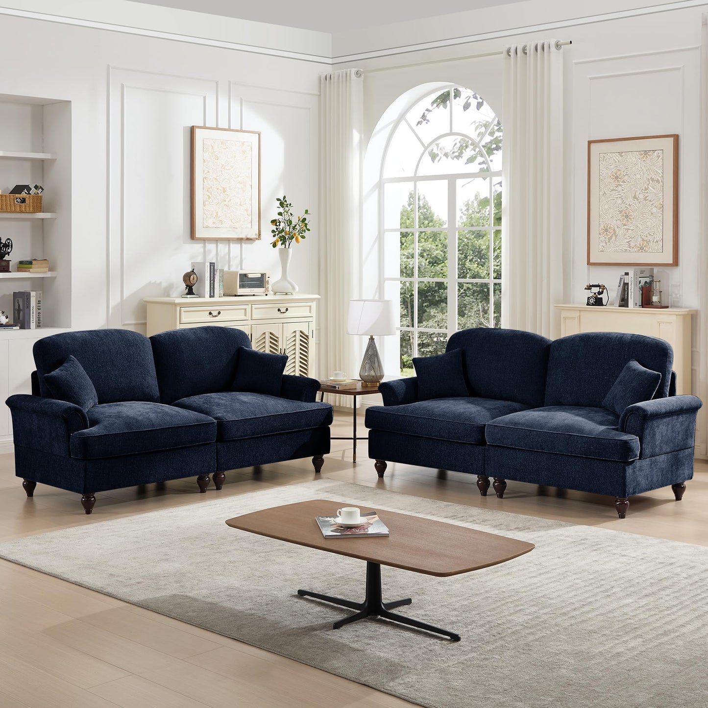 KEIKI Modular Sectional Sofa, 2 Seat Sofa Sets with Removable Ruffles Pleats Skirts, 2 Piece Modular Deep Seat Sofa for Living Room, Blue