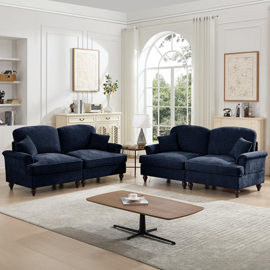 KEIKI Modular Sectional Sofa, 2 Seat Sofa Sets with Removable Ruffles Pleats Skirts, 2 Piece Modular Deep Seat Sofa for Living Room, Blue