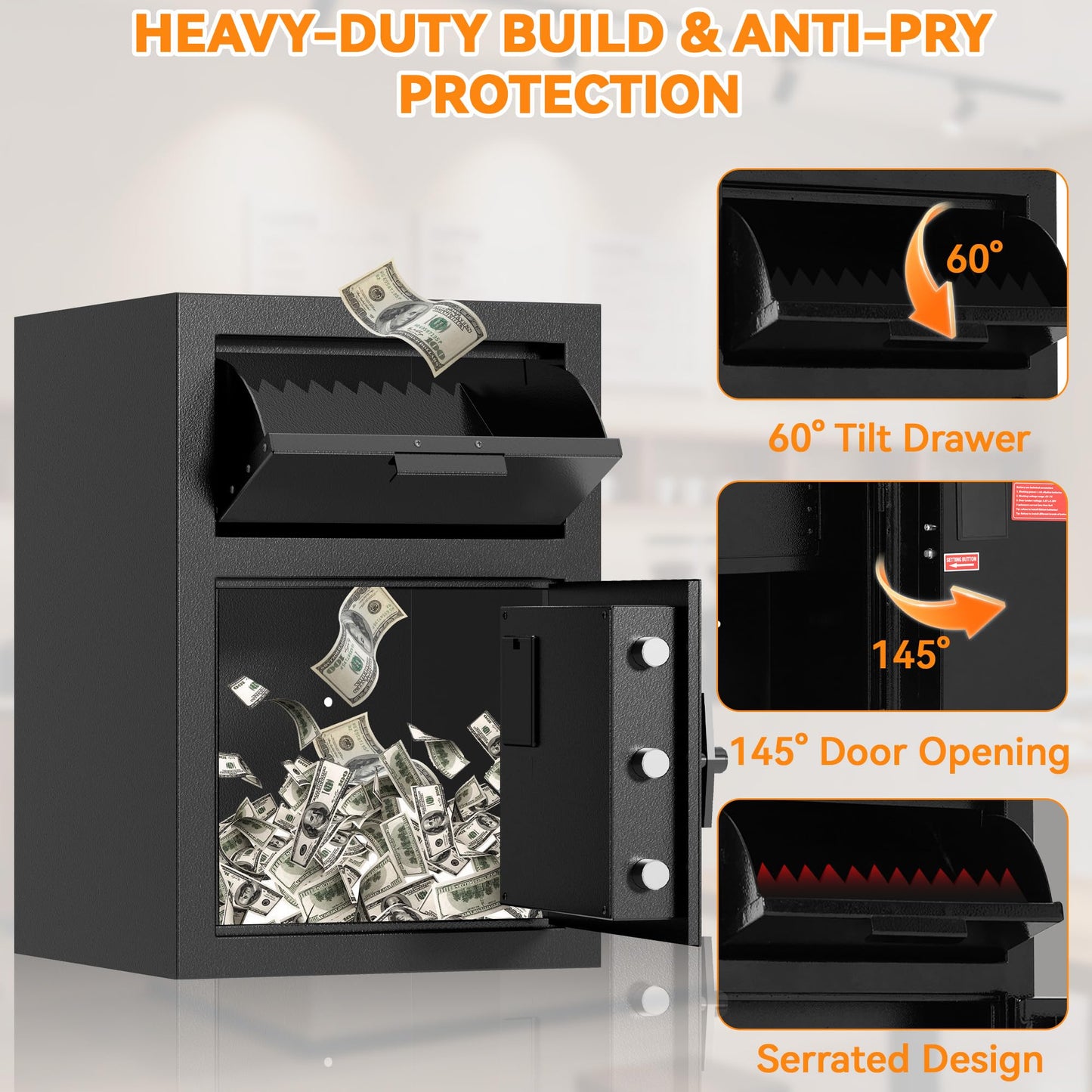 KAER 2.6 CuFt Drop Safe for Business, Cash Safe with Drop Slot, 53.8 lbs Heavy Duty Money Safe Box with Deposit Slot, Anti-Theft Safety Boxes for Home Floor Safe, Quick Access Digital Keypad Keys