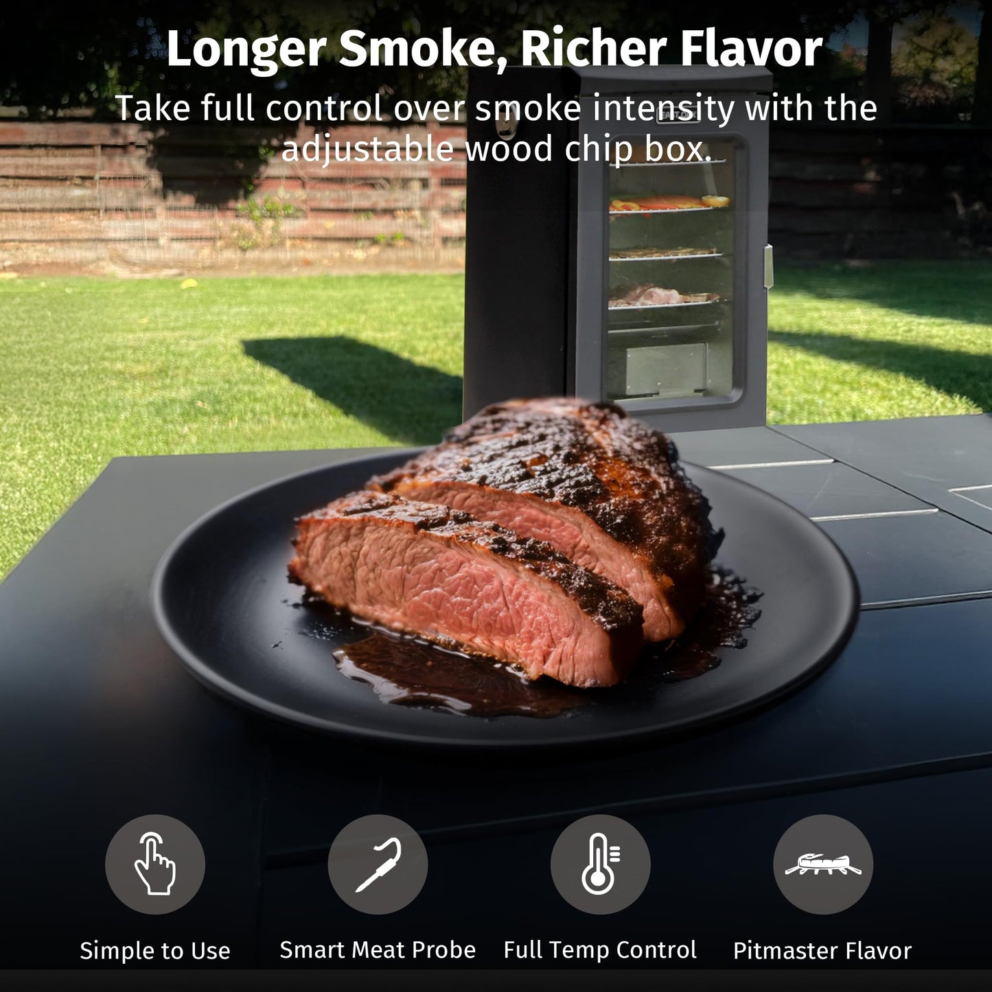 EAST OAK 30" Electric Smoker for Outdoors | Built-in Meat Probe & Clear Viewing Window | Side Chip Loader for 6x Longer Uninterrupted Smoking | 725 sq in Cooking Area for Bigger Batches, Night Blue