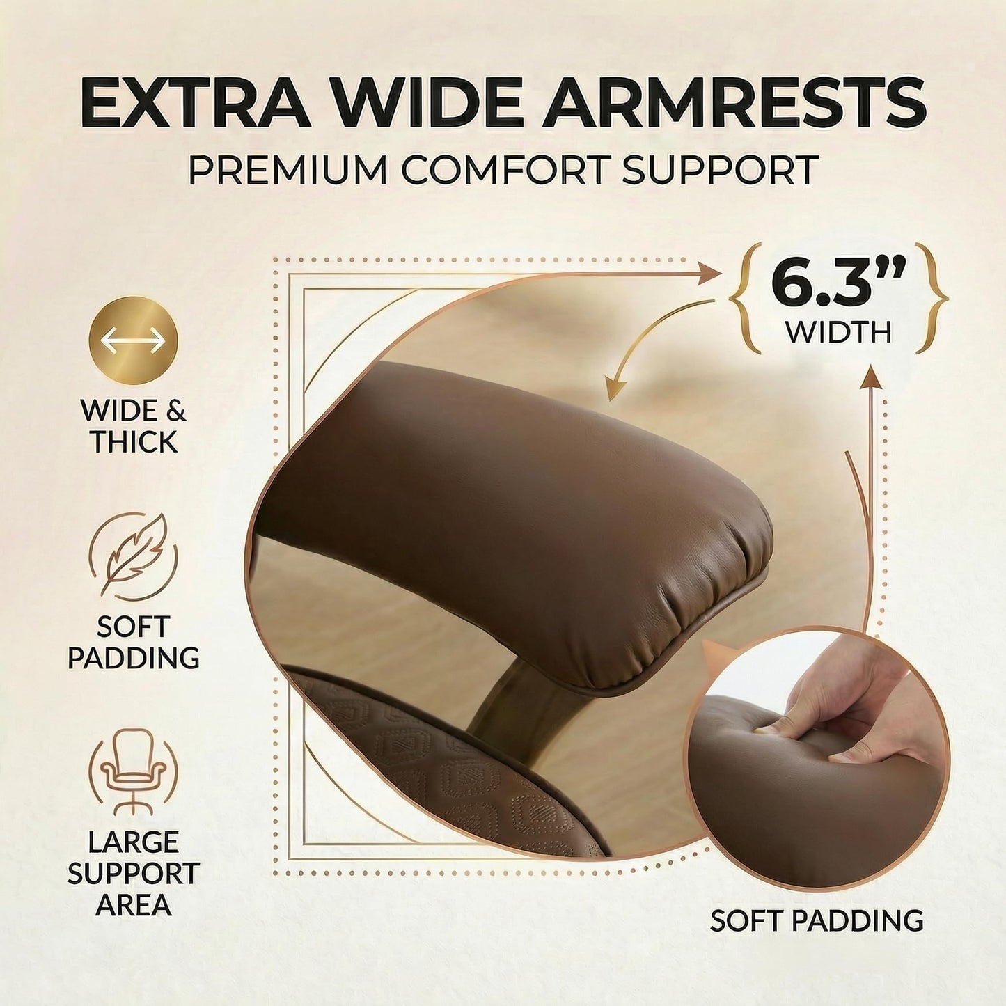 EXCEBET Big and Tall Office Chair 400lbs Wide Seat, Ergonomic Executive Desk Office Chair with Footrest, High Back PU Leather Chair with Lumbar Support, Padded Armrests, Heavy Duty Base, Brown