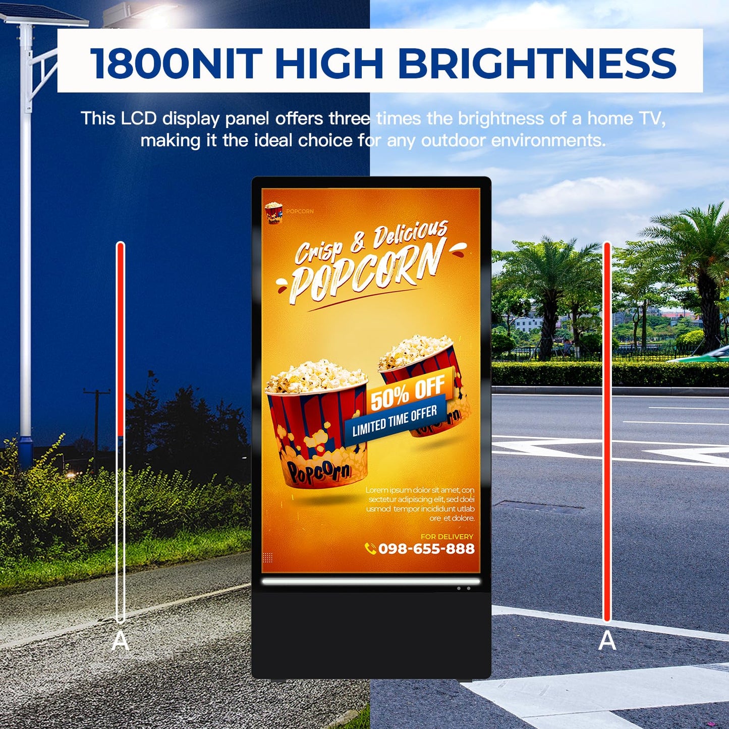 MWE 43 Inch Outdoor Digital Signage Display, Portable Battery Powered High Brightness Screen Advertising Display Kiosk, Movable Waterproof Digital Poster, Android Kiosk