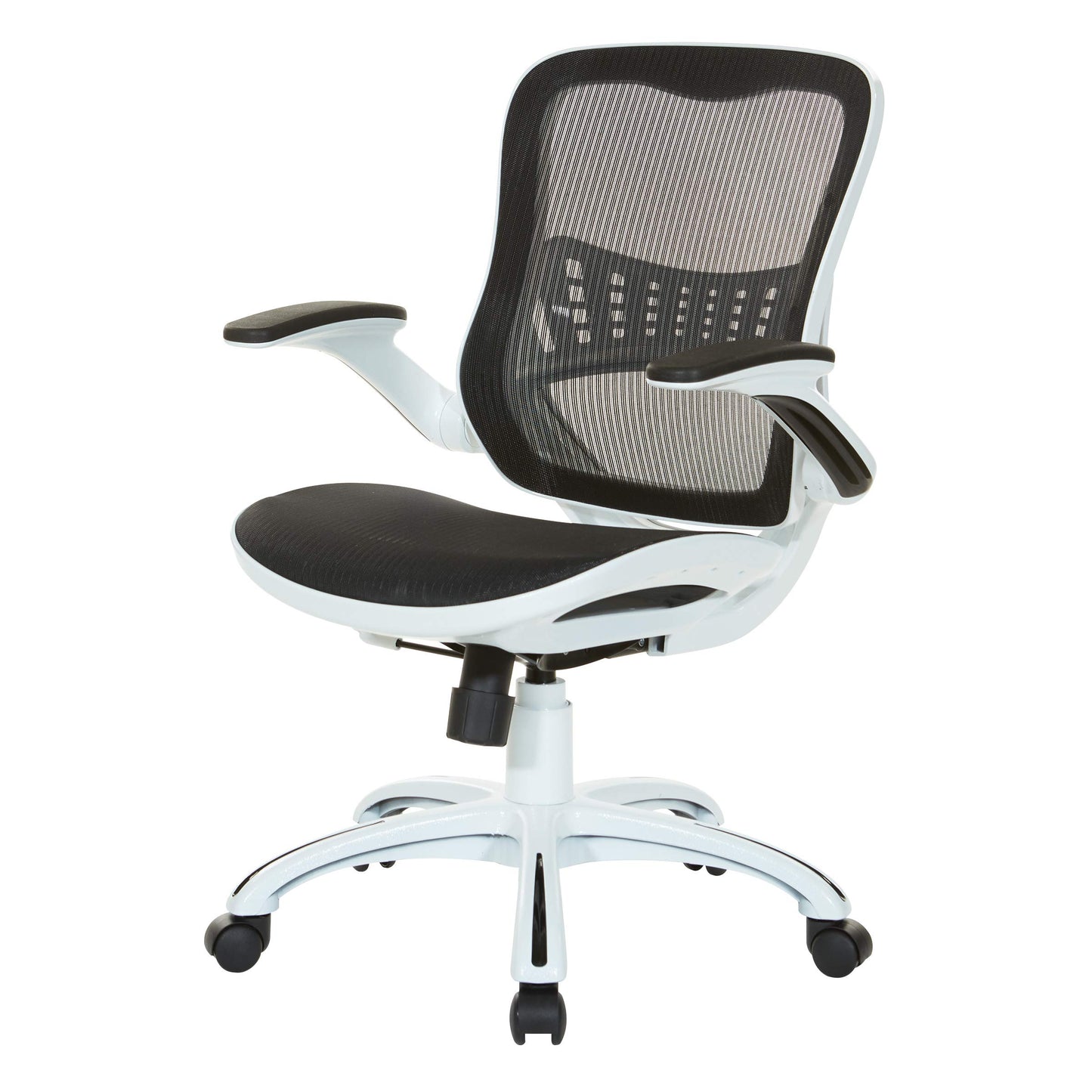 OSP Home Furnishings Riley Ventilated Manager's Office Desk Chair with Breathable Mesh Seat and Back, White Base with Black