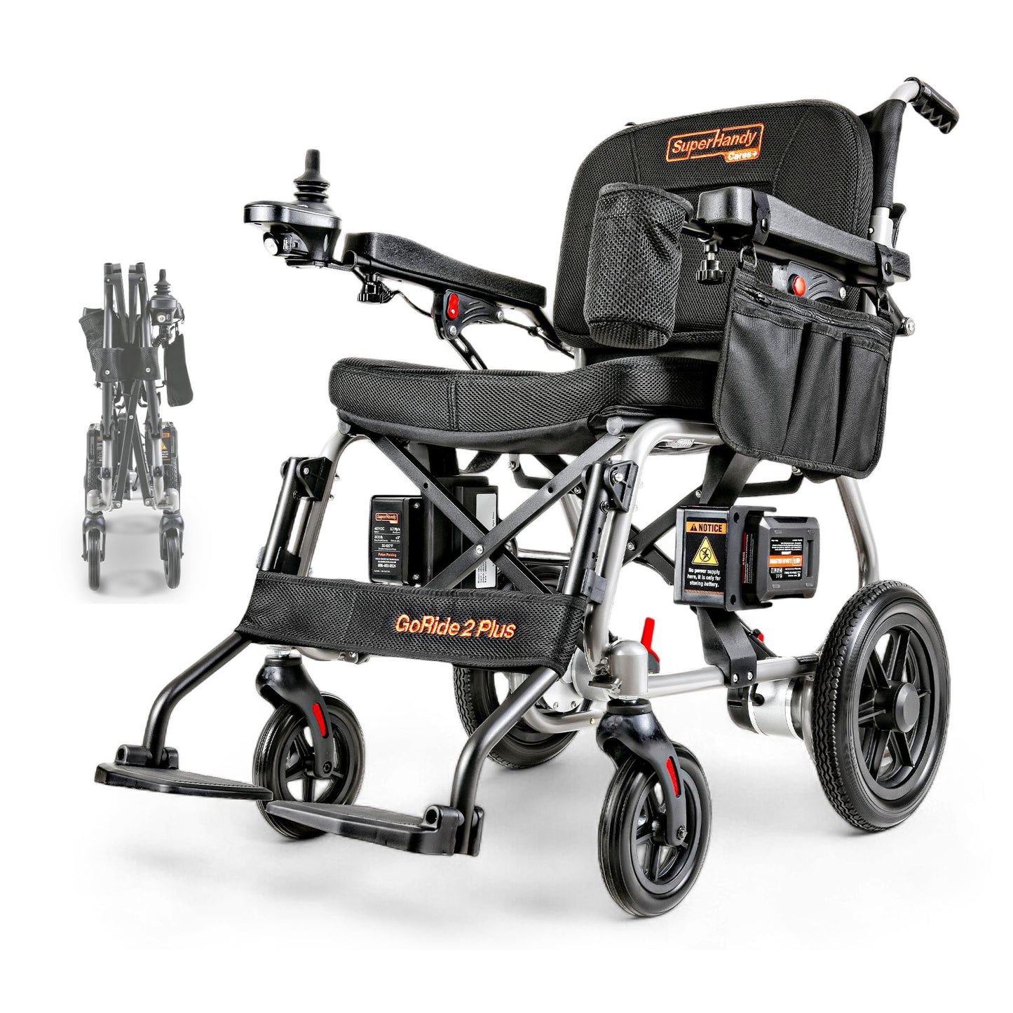 SuperHandy GoRide Series Electric Wheelchairs – Lightweight, Foldable Power Chairs with Dual Brushless Motors, Zero-Turn Maneuverability & Electromagnetic Brake (GoRide 2 Plus - 300 Lb Max)