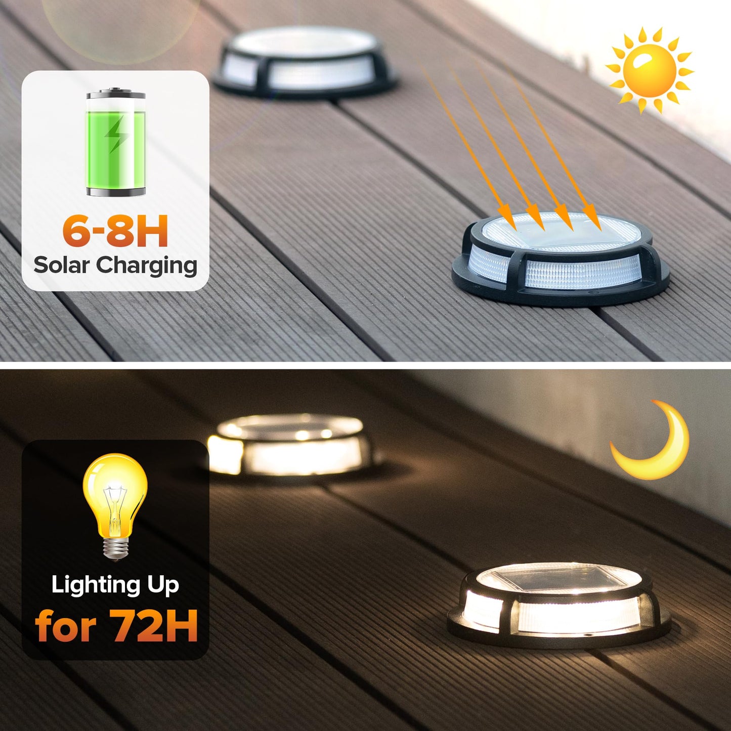 LUTEC Solar Driveway Lights, IP67 Waterproof, 12 LEDs, 12 Pack, Black, Model DK-250313