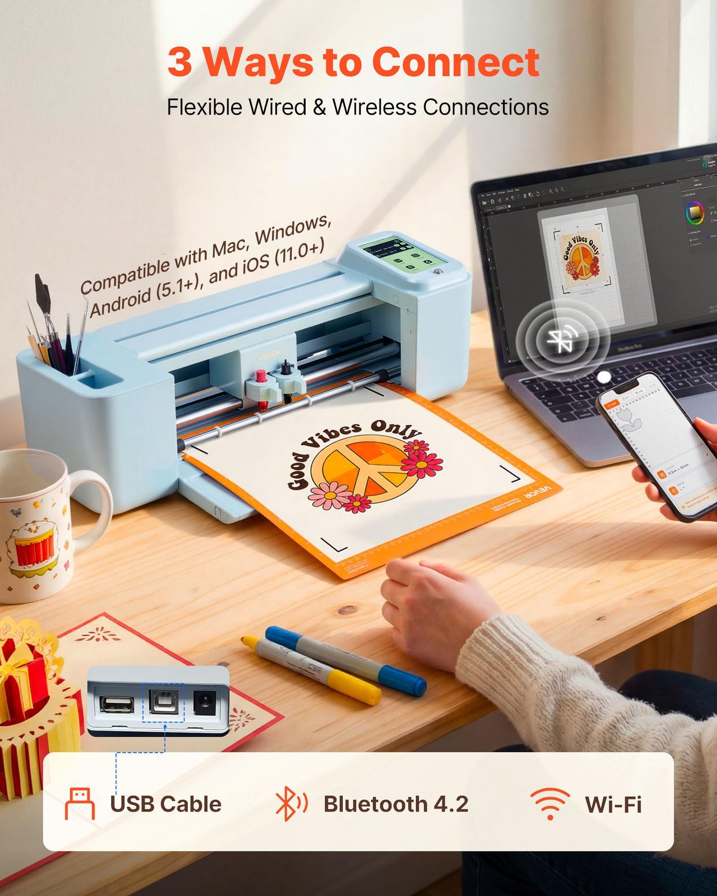 VEVOR Vinyl Cutting Machine, 12 in, Touchscreen-Controlled Vinyl Cutter, 20000+ Built-in Design Resources, Compatible with Mac, Windows, Android and iOS, for Creating Customized Crafts Cards, Decor