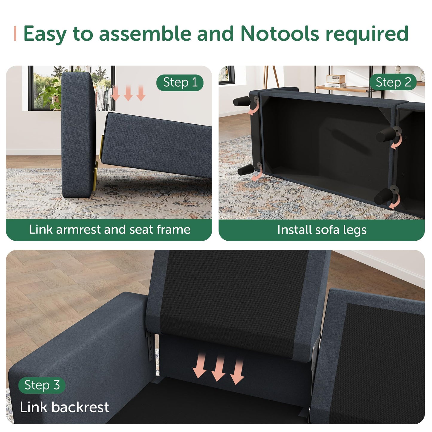 HONBAY Convertible Sectional Sofa Couch, L Shaped Couch with Reversible Chaise, Mid Dark Grey