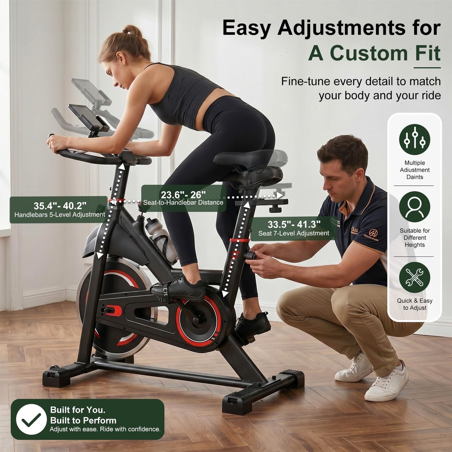 Exercise Bike with APP, Stationary Bike for Home, Workout Bike for Adults & Seniors, Indoor Cycling Bike with Adjustable Resistance, Low Noise, Easy Assembly, 265LB Weight Capacity, Black&Red