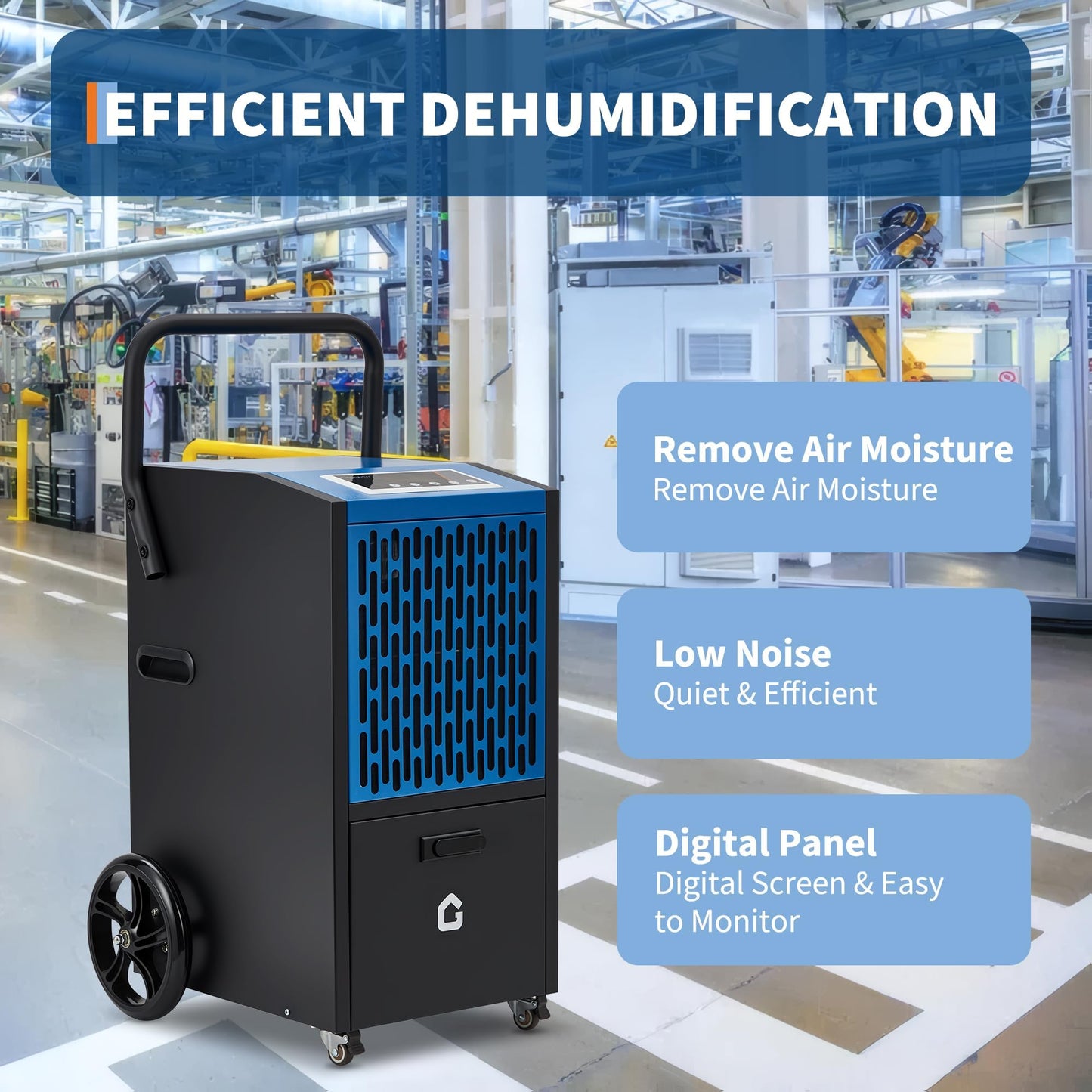 Commercial Dehumidifier, 105 Pint, Dehumidifier for Basement with Pump, Drain Hose, 5000 Sq. Ft Coverage, Timer, 4 Wheels, for Warehouse, Flood Repair, 110V