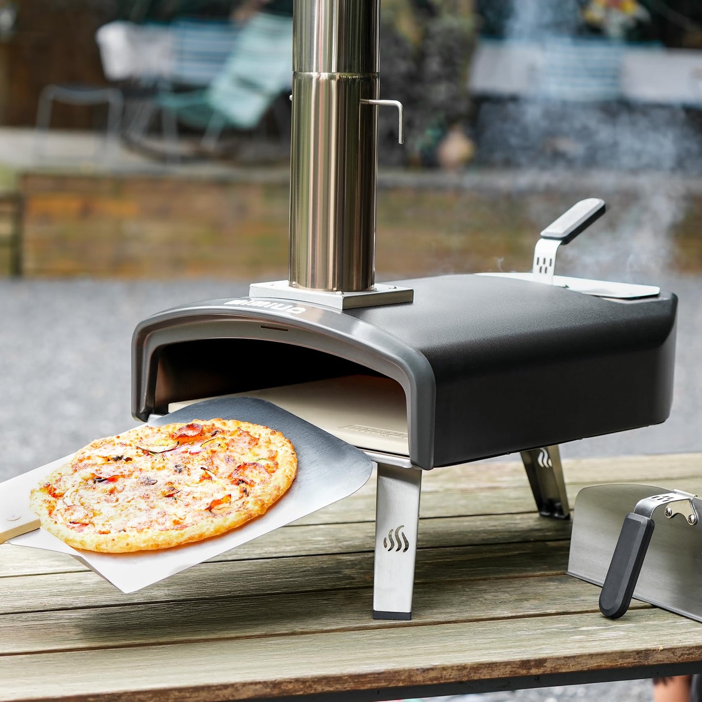 Mimiuo Outdoor Pizza Oven 12“ Wood Charcoal Fired Pizza Oven with Square Pizza Stone, Portable Pizza Stove for Outside Backyard Camping Picnics