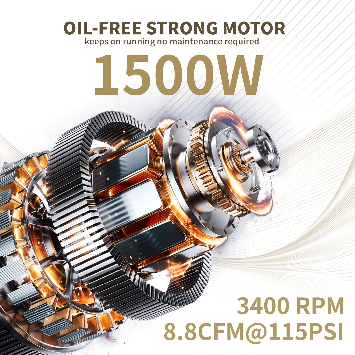 BairDplusL 14.5 Gallon Ultra Quiet Air Compressor 110V/60Hz 1.5HP 8.8CFM MAX 115PSI Steel Tanks Oil-Free 70dB Noise Level Light & Quiet Portable Air Compressor with Wheels for Auto Repair