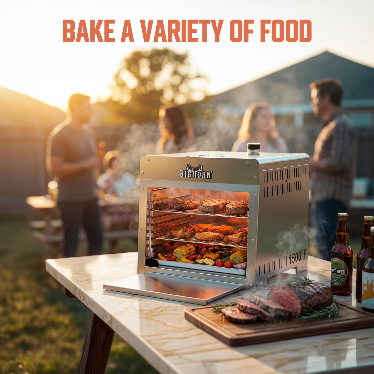 BIG HORN OUTDOORS 1500°F Infrared Propane Gas Grill AS SEEN ON TV– Portable Steak Broiler & Sear Station, Outdoor Salamander BBQ, Stainless Steel, 16 inch