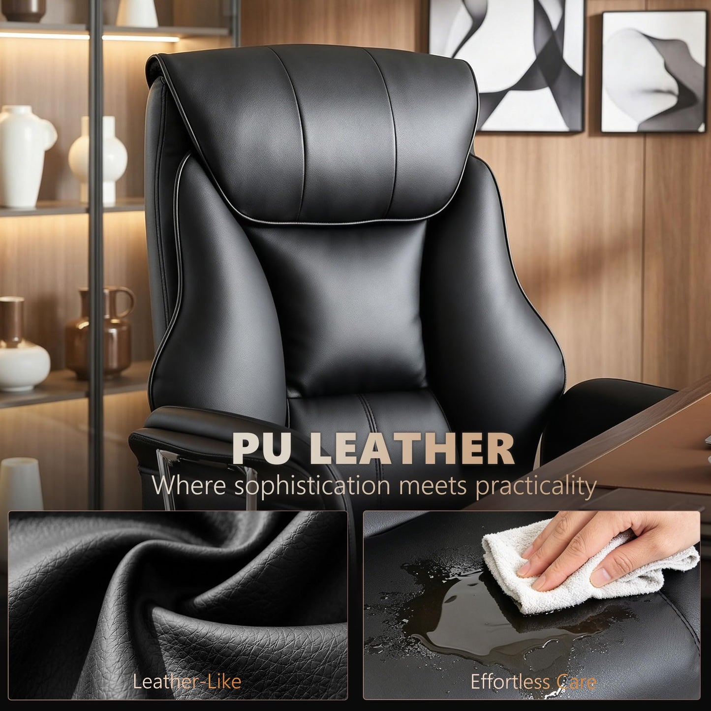 HOMCOM Massage Office Chair with 6-Point Vibration, 155° Recline & Retractable Footrest, PU Leather Executive Computer Desk Chair with Lumbar Support, Pocket Springs, Wheels for Home Office, Black